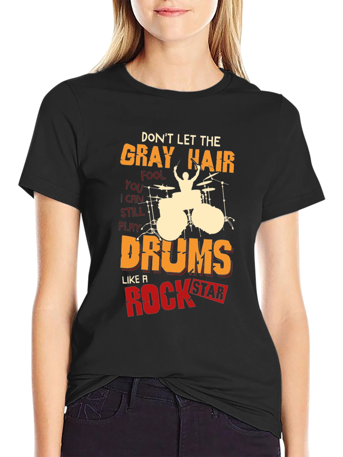 Gray Hair Drums Rock Star T-Shirt
