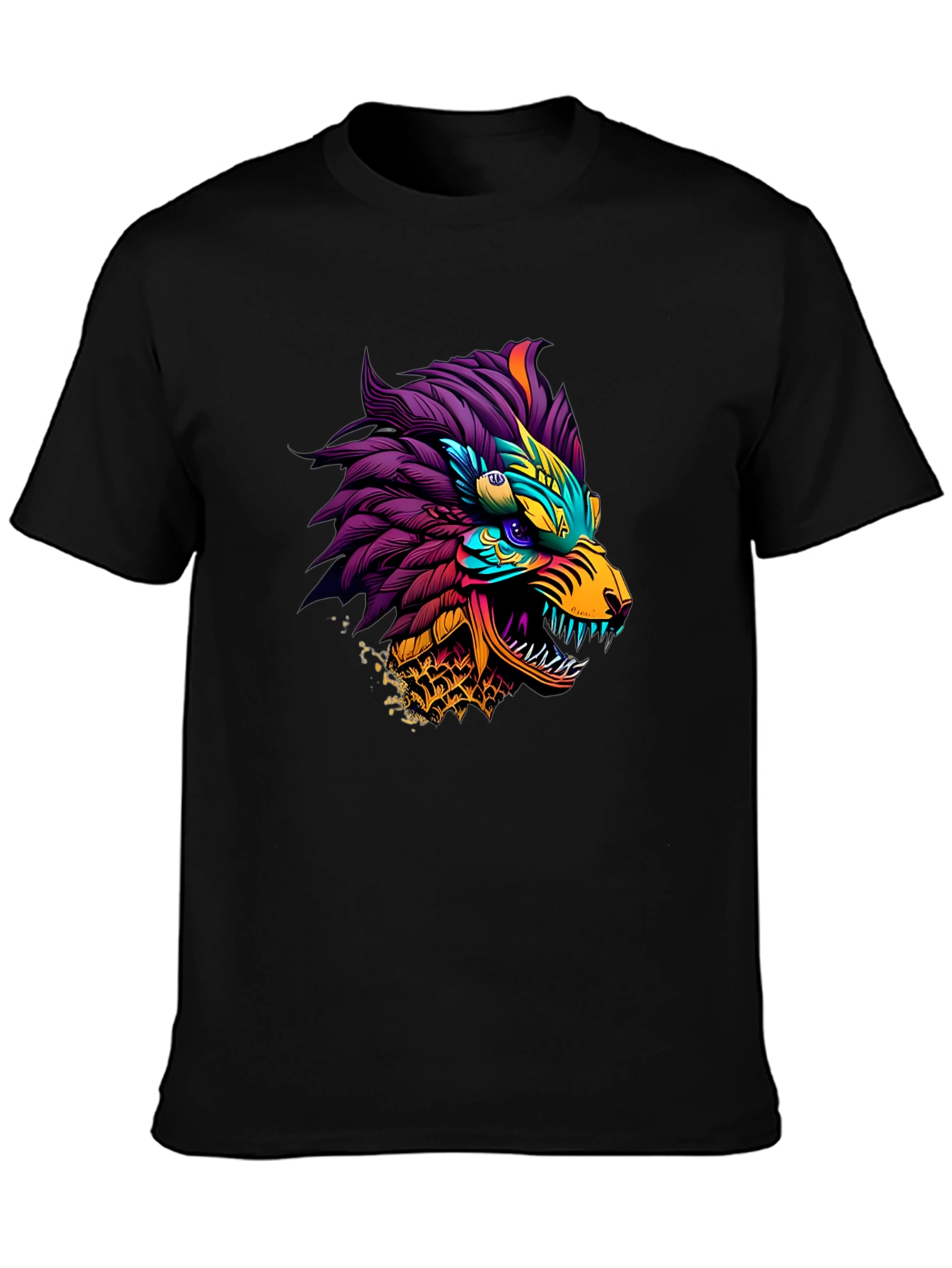 Vibrant Dragon Graphic Tee - Stylish Mens Black T-Shirt