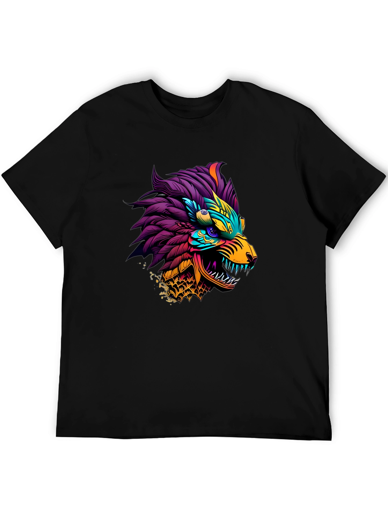 Vibrant Dragon Graphic Tee - Stylish Mens Black T-Shirt