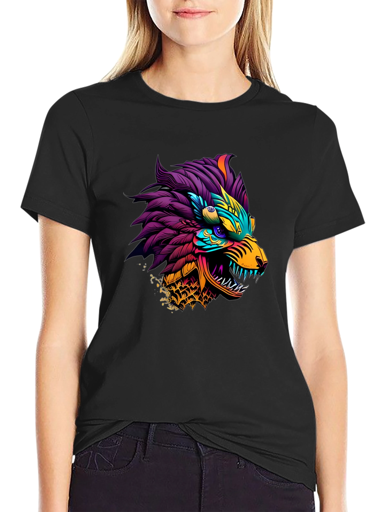 Vibrant Dragon Graphic Tee - Stylish Mens Black T-Shirt
