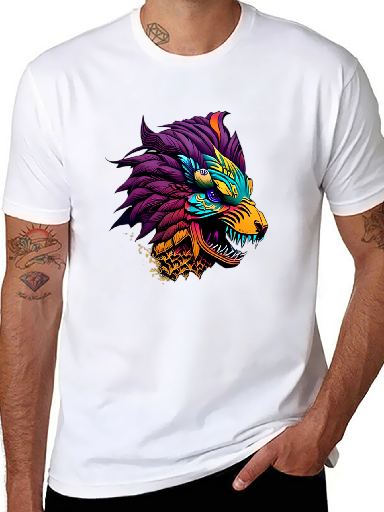 Vibrant Dragon Graphic Tee - Stylish Mens Black T-Shirt