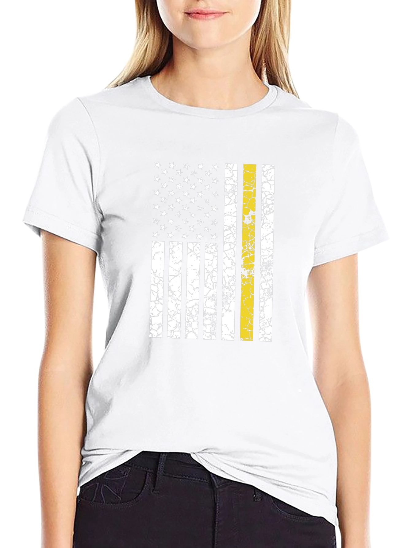 Distressed Thin Yellow Line Flag Graphic Tee