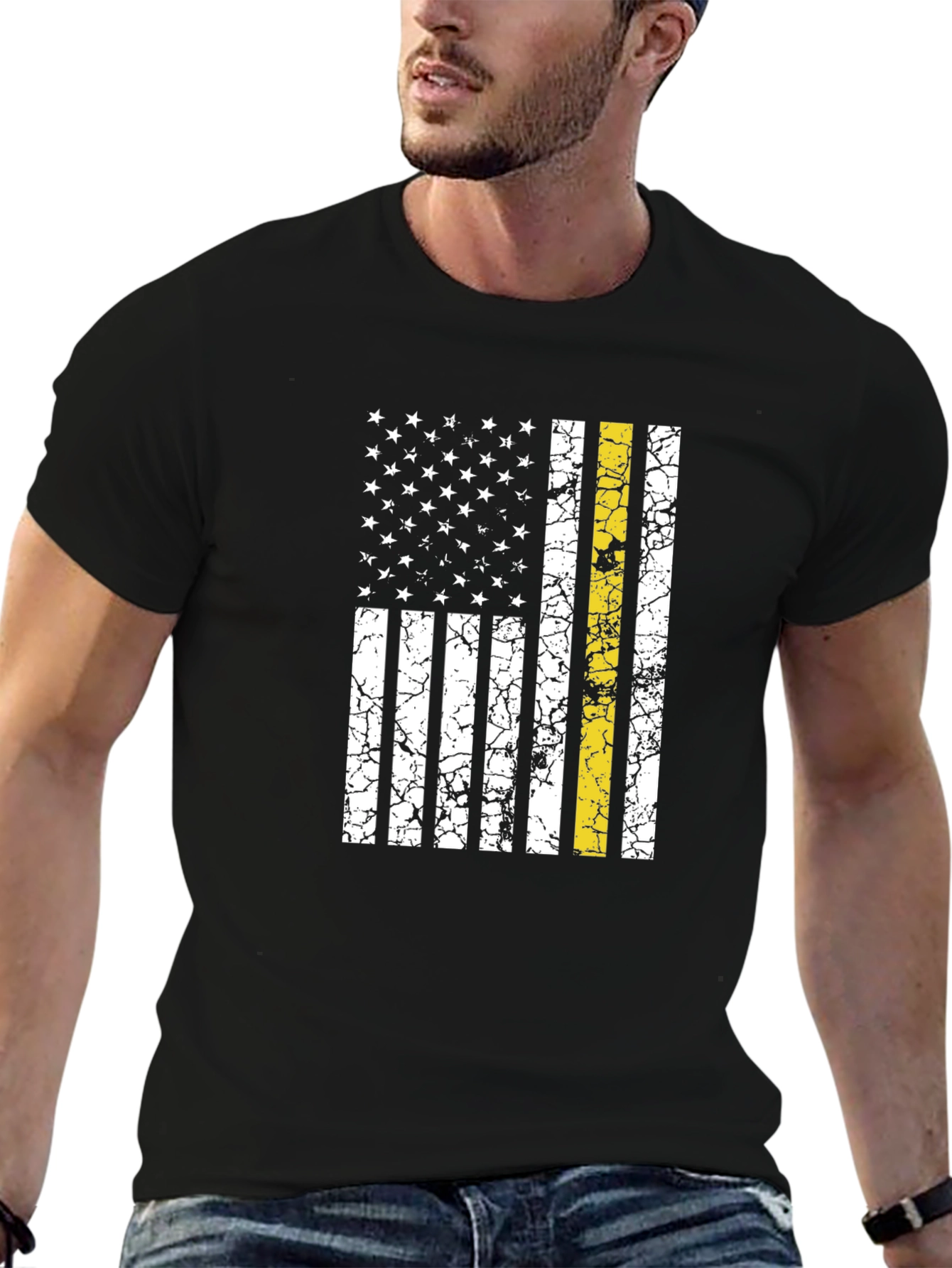 Distressed Thin Yellow Line Flag Graphic Tee