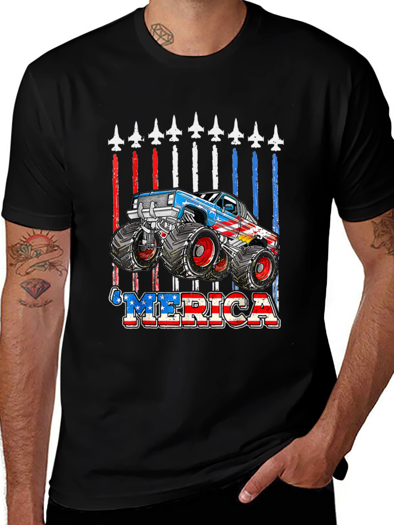 Patriotic Monster Truck MERICA Graphic Tee