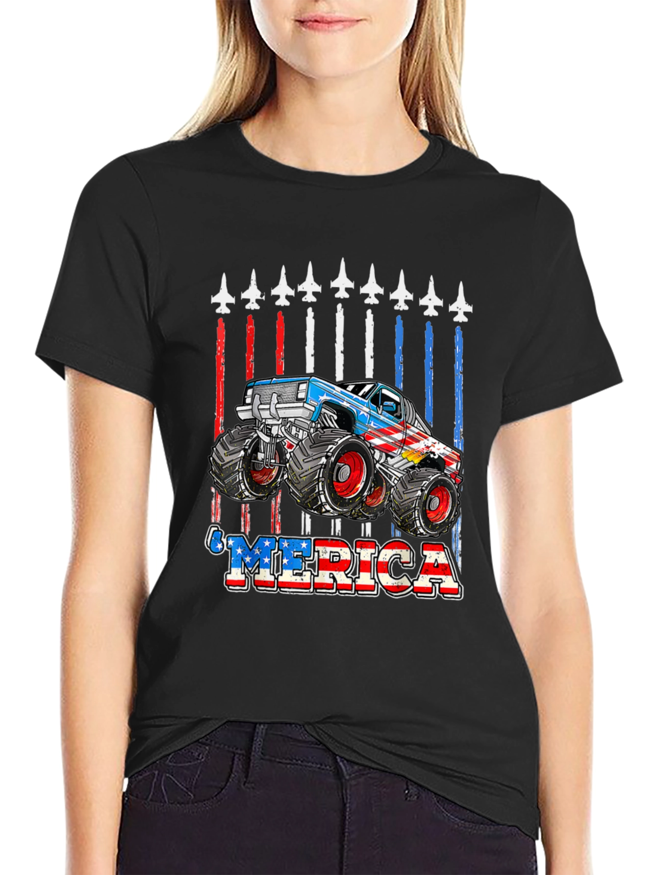 Patriotic Monster Truck MERICA Graphic Tee