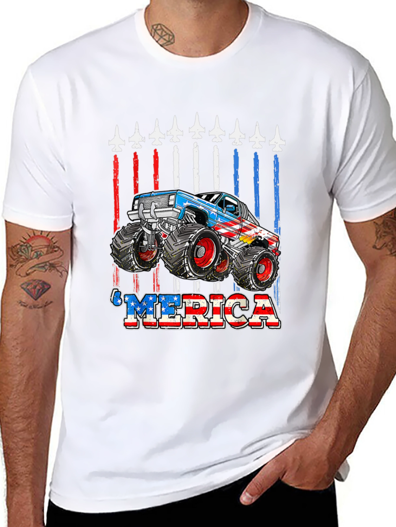 Patriotic Monster Truck MERICA Graphic Tee