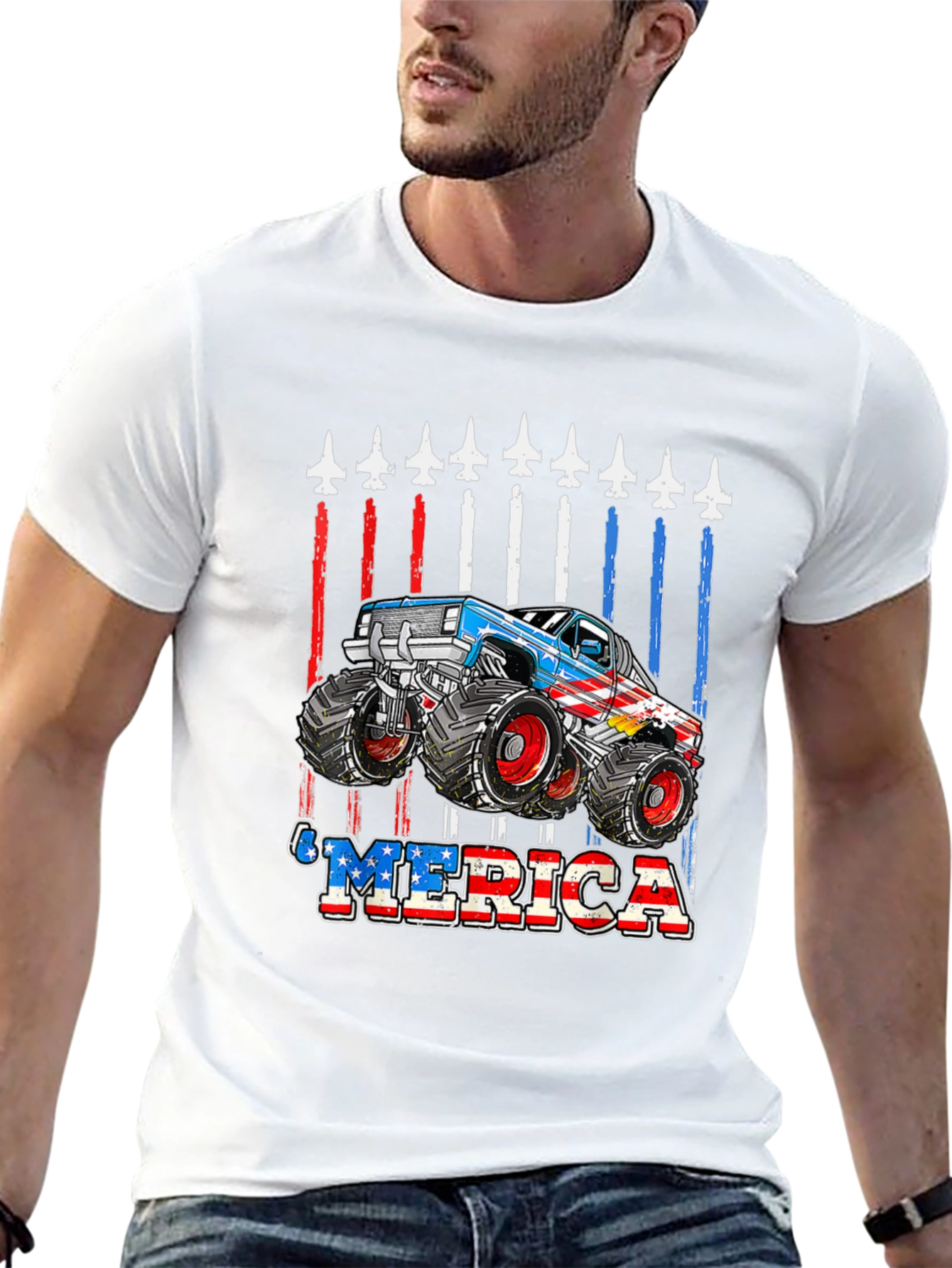 Patriotic Monster Truck MERICA Graphic Tee