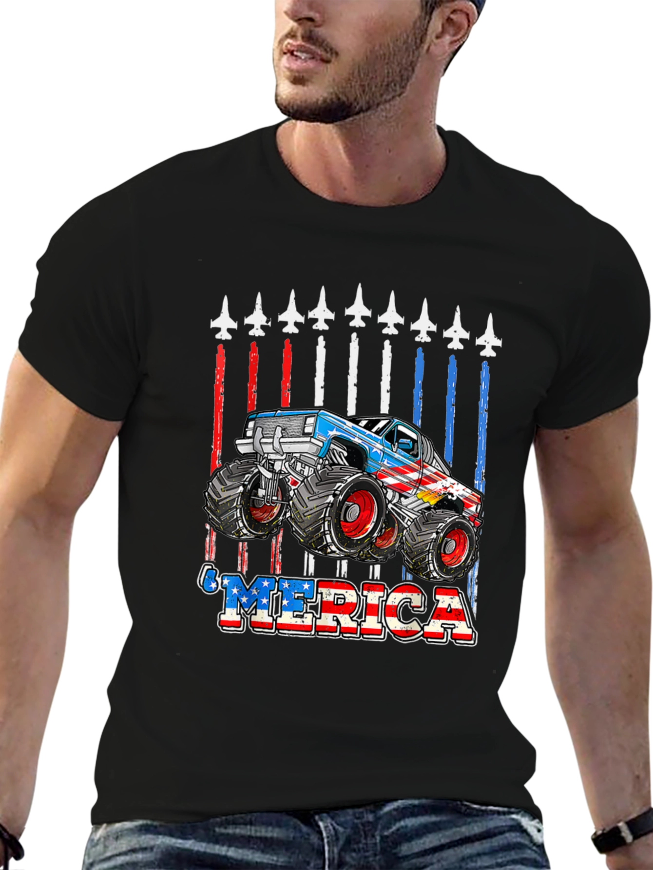 Patriotic Monster Truck MERICA Graphic Tee