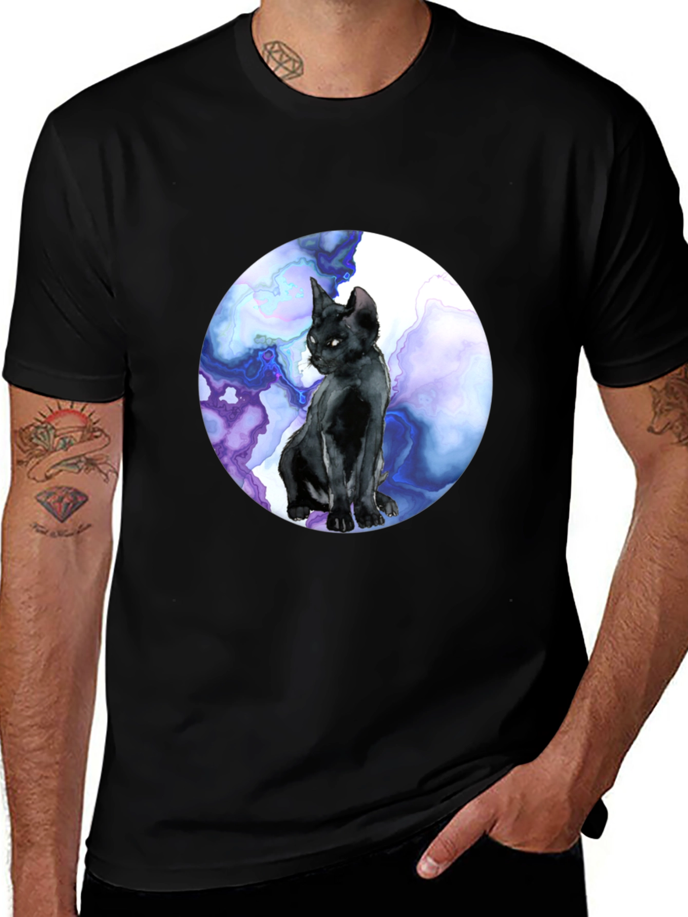 Black Cat Watercolor T-Shirt