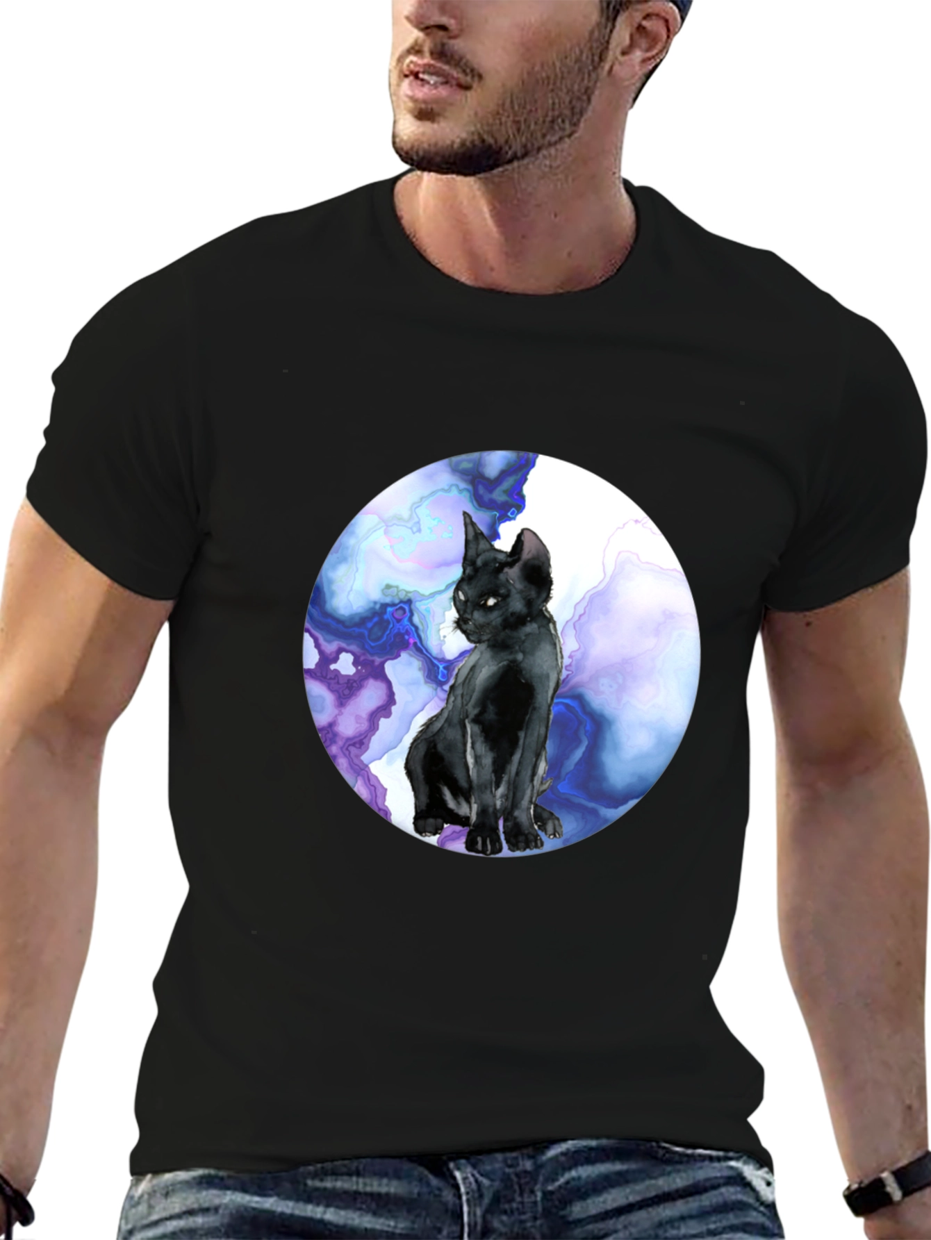 Black Cat Watercolor T-Shirt