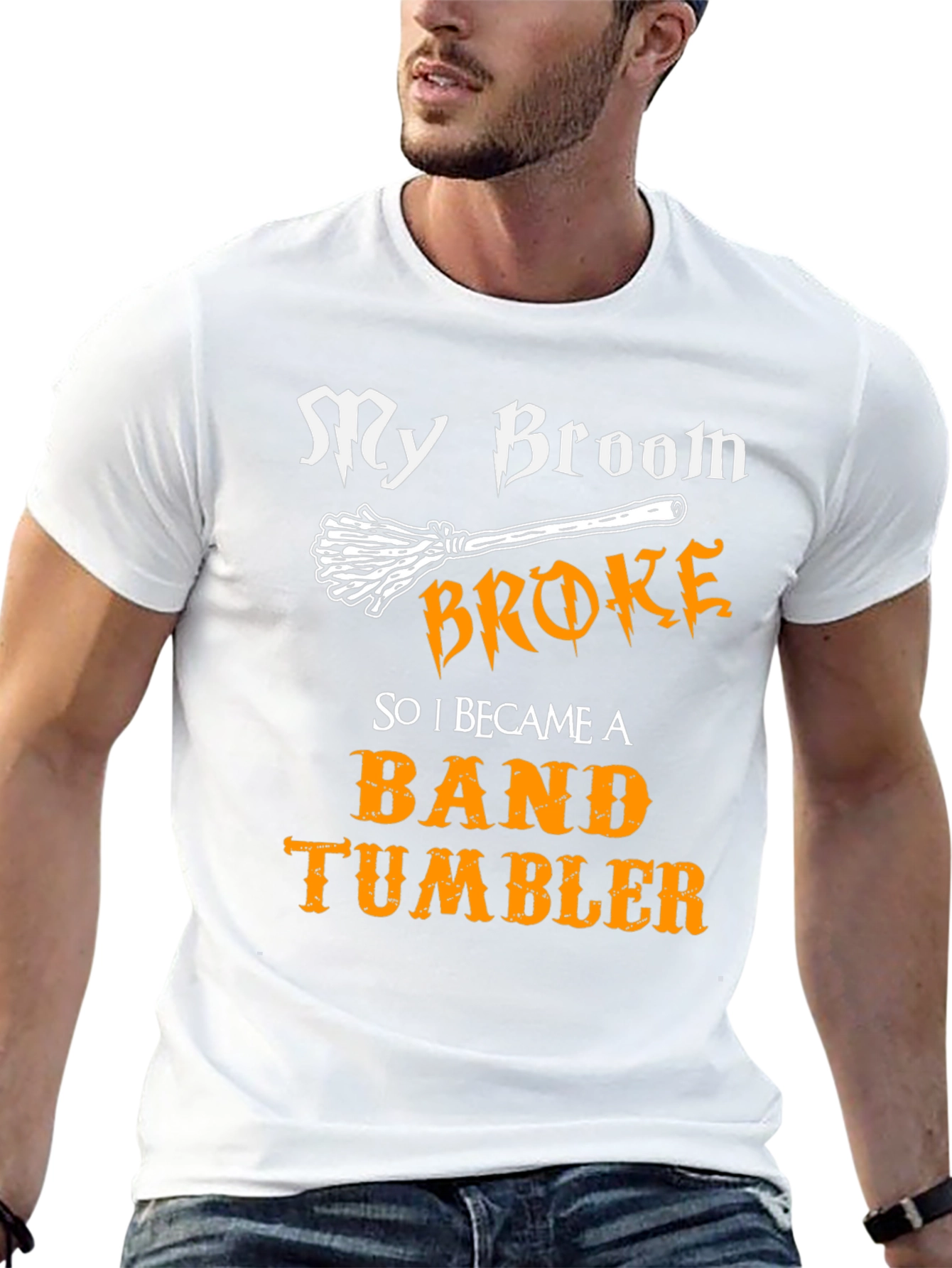 My Broom Broke Band Tumbler T-Shirt Halloween Tee