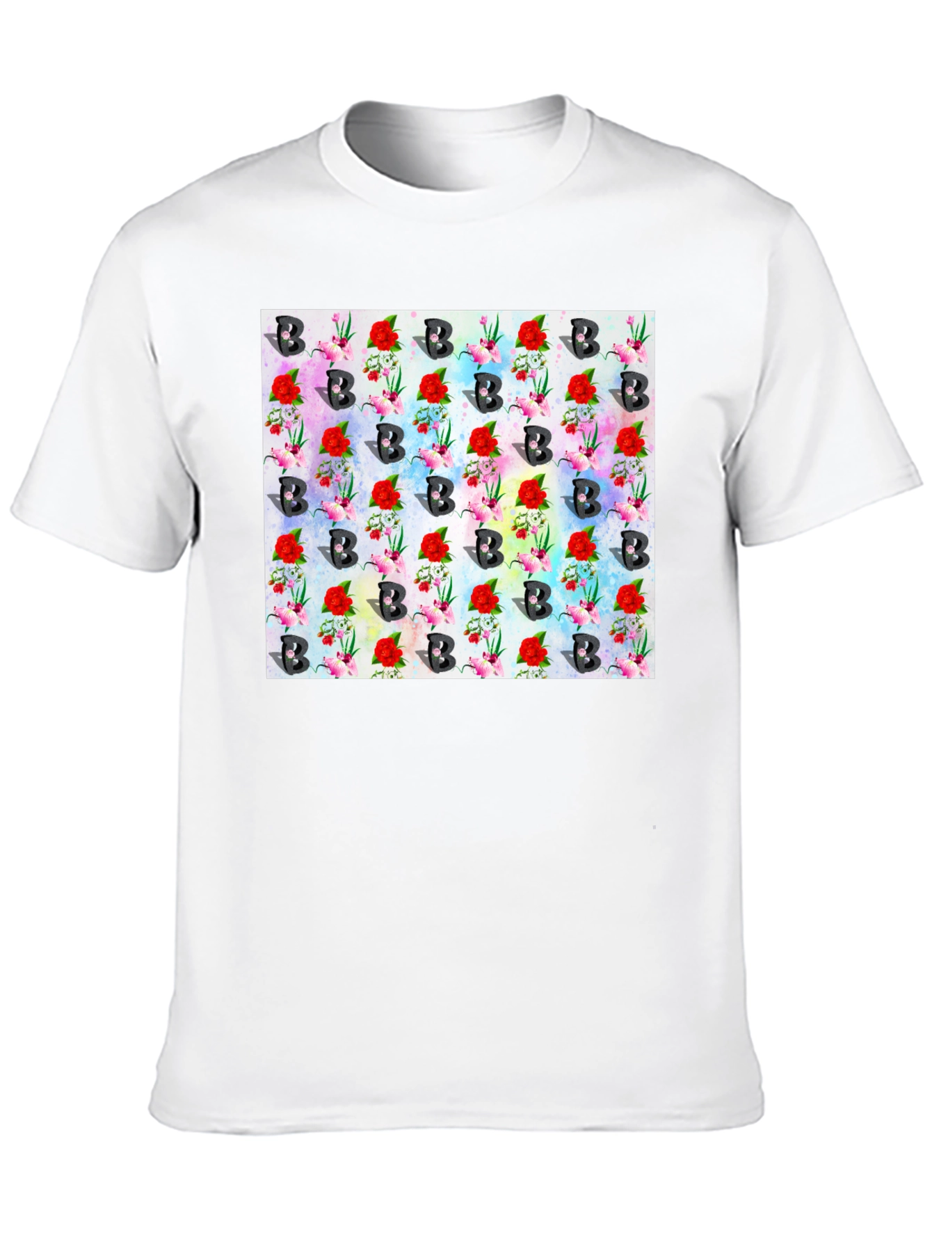 Floral B Pattern Black T-Shirt