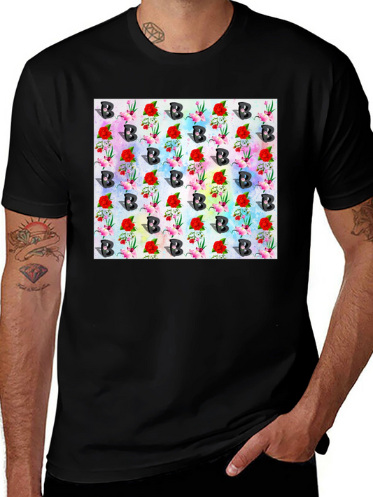 Floral B Pattern Black T-Shirt