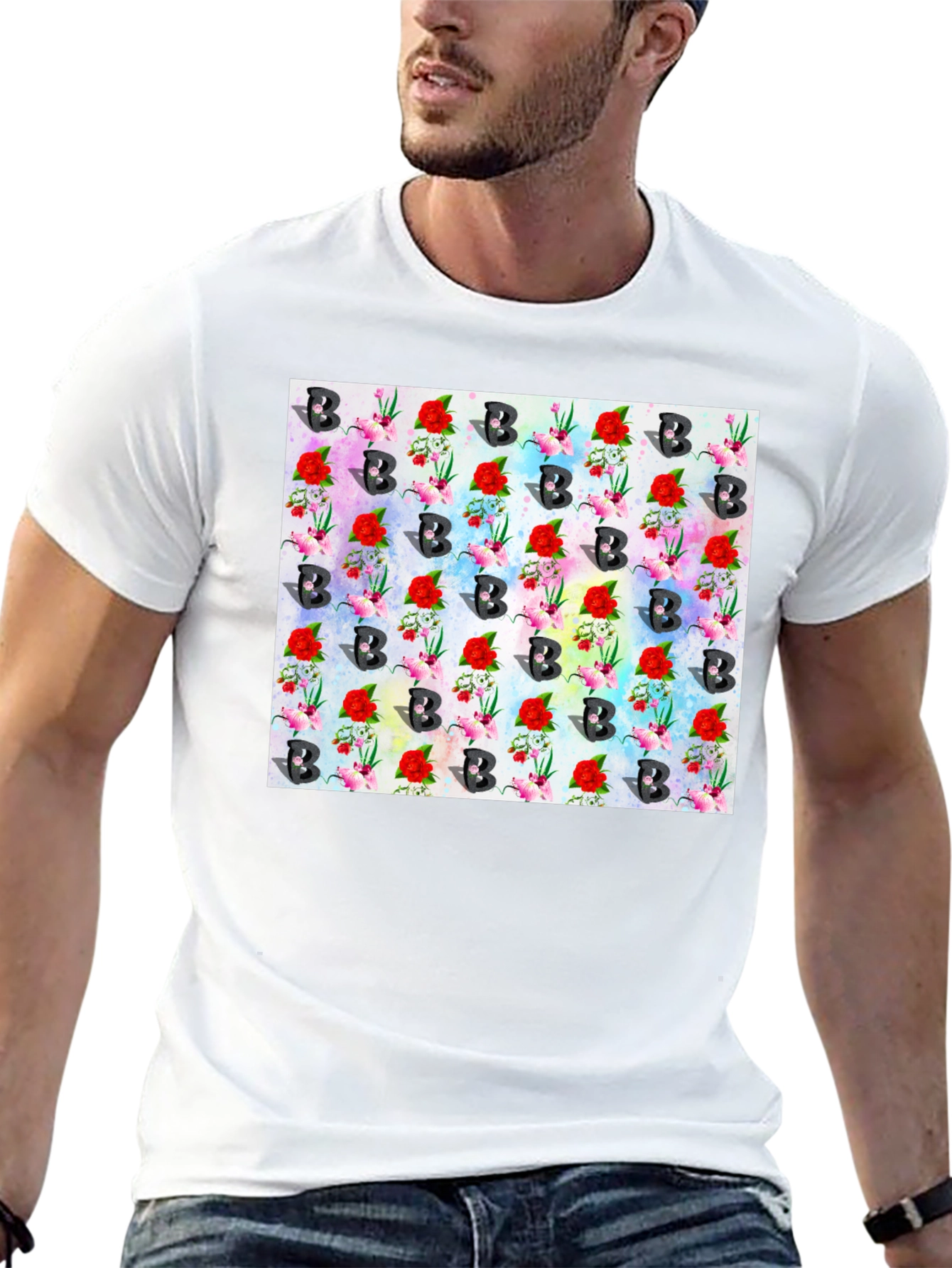 Floral B Pattern Black T-Shirt