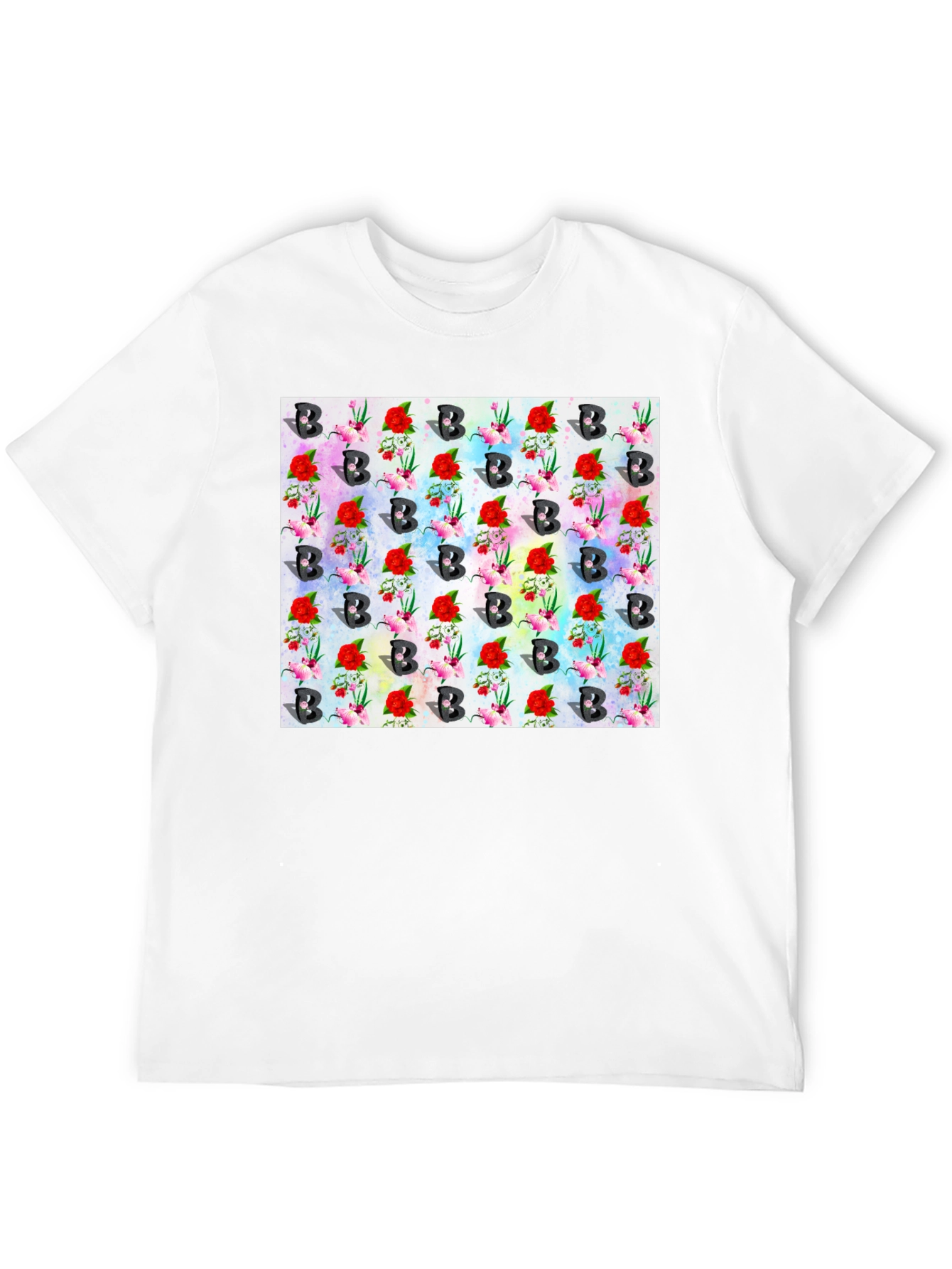 Floral B Pattern Black T-Shirt