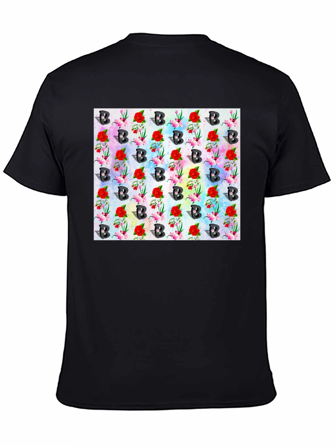 Floral B Pattern Black T-Shirt