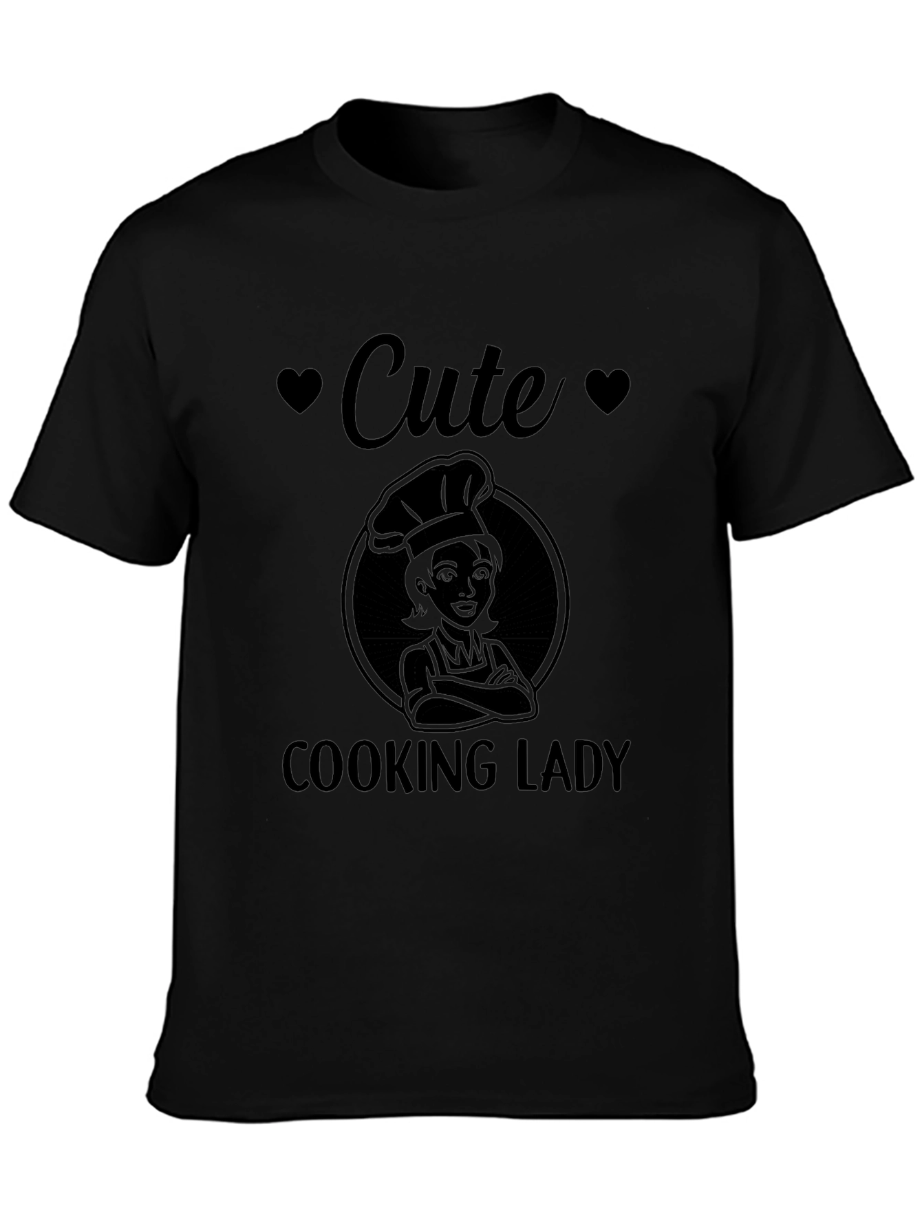 Cute Cooking Lady Graphic Tee - Black T-Shirt