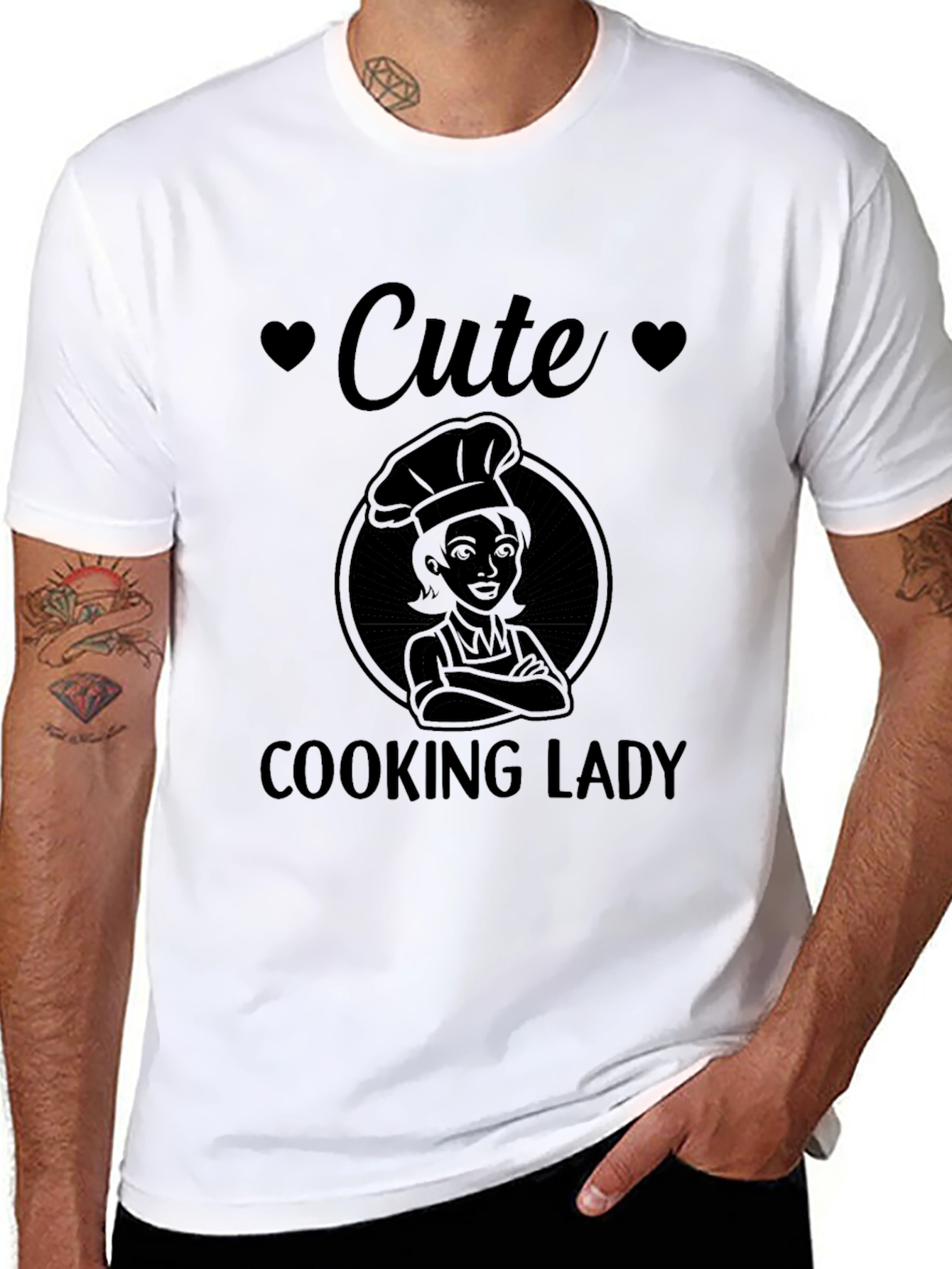 Cute Cooking Lady Graphic Tee - Black T-Shirt