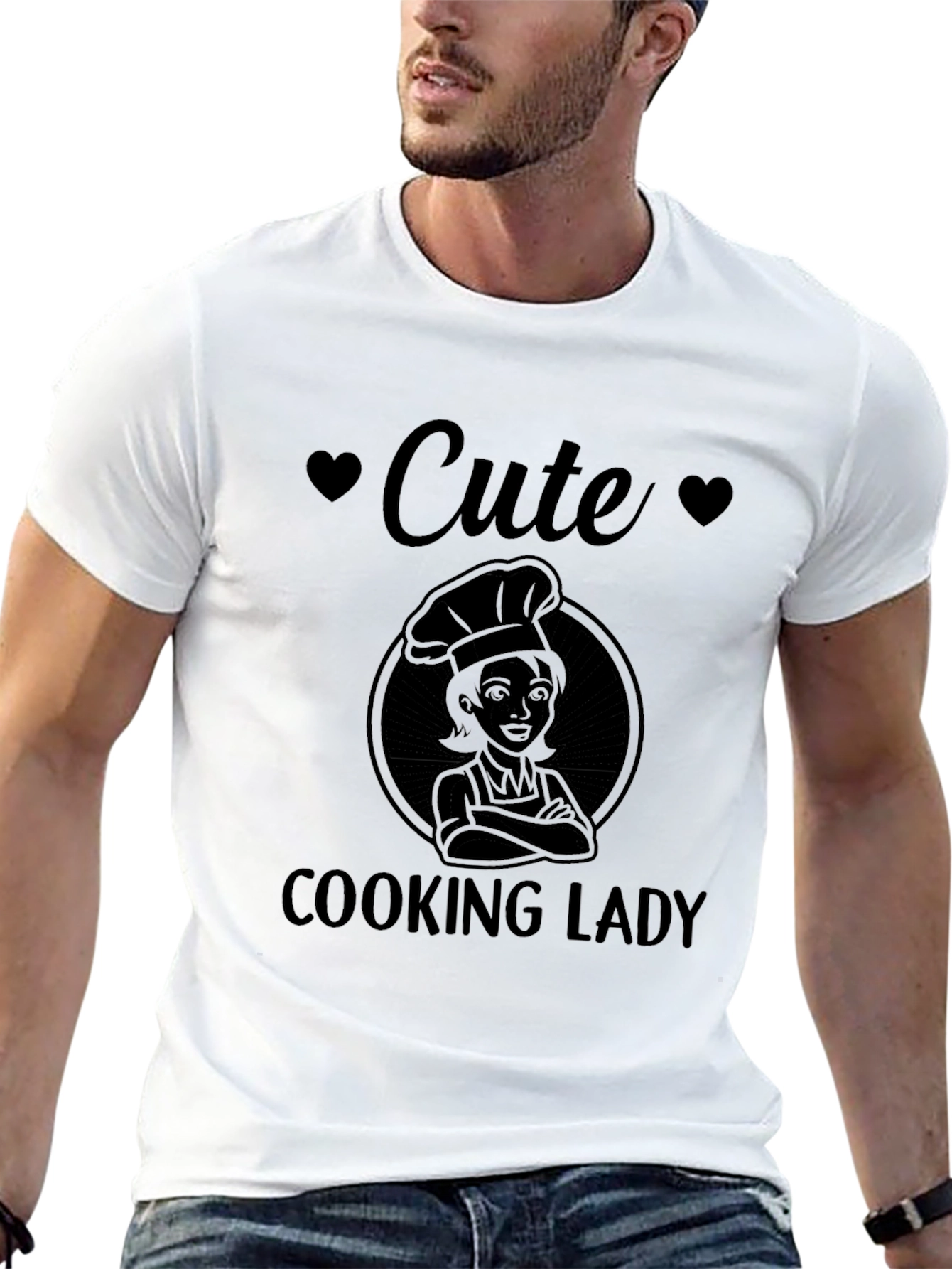 Cute Cooking Lady Graphic Tee - Black T-Shirt