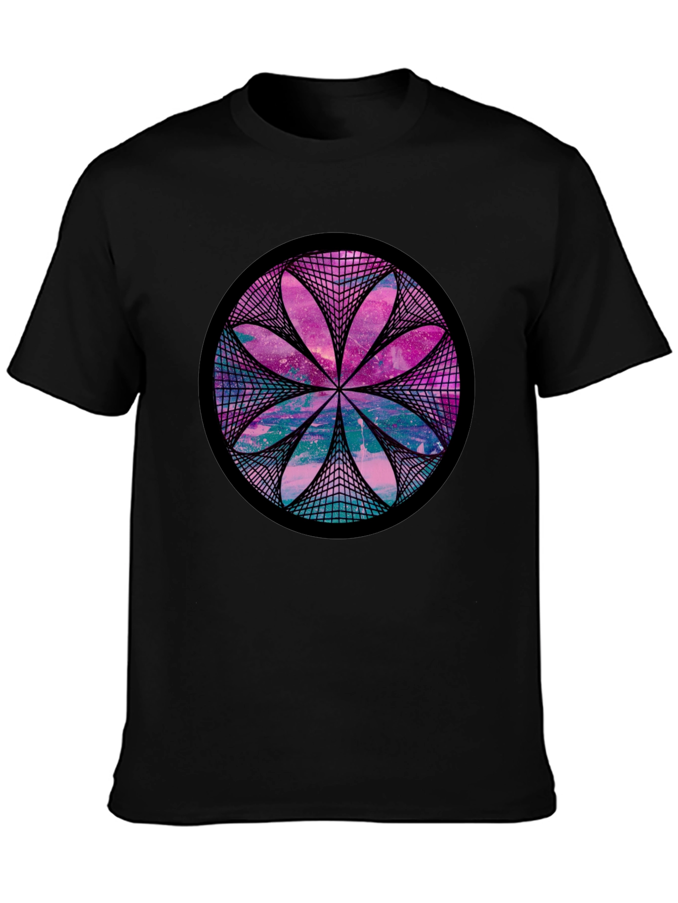 Cosmic Flower Graphic Tee - Black Cotton Blend Shirt