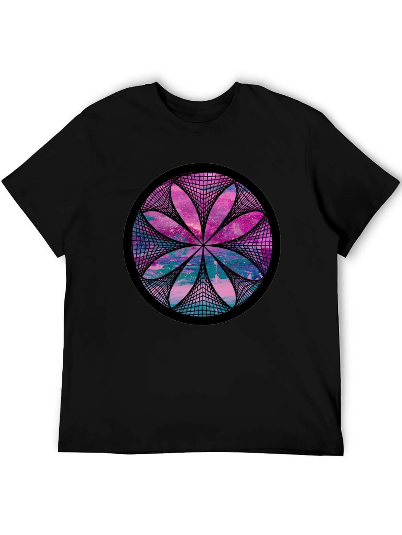 Cosmic Flower Graphic Tee - Black Cotton Blend Shirt