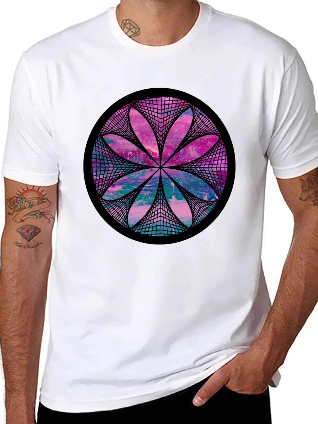 Cosmic Flower Graphic Tee - Black Cotton Blend Shirt