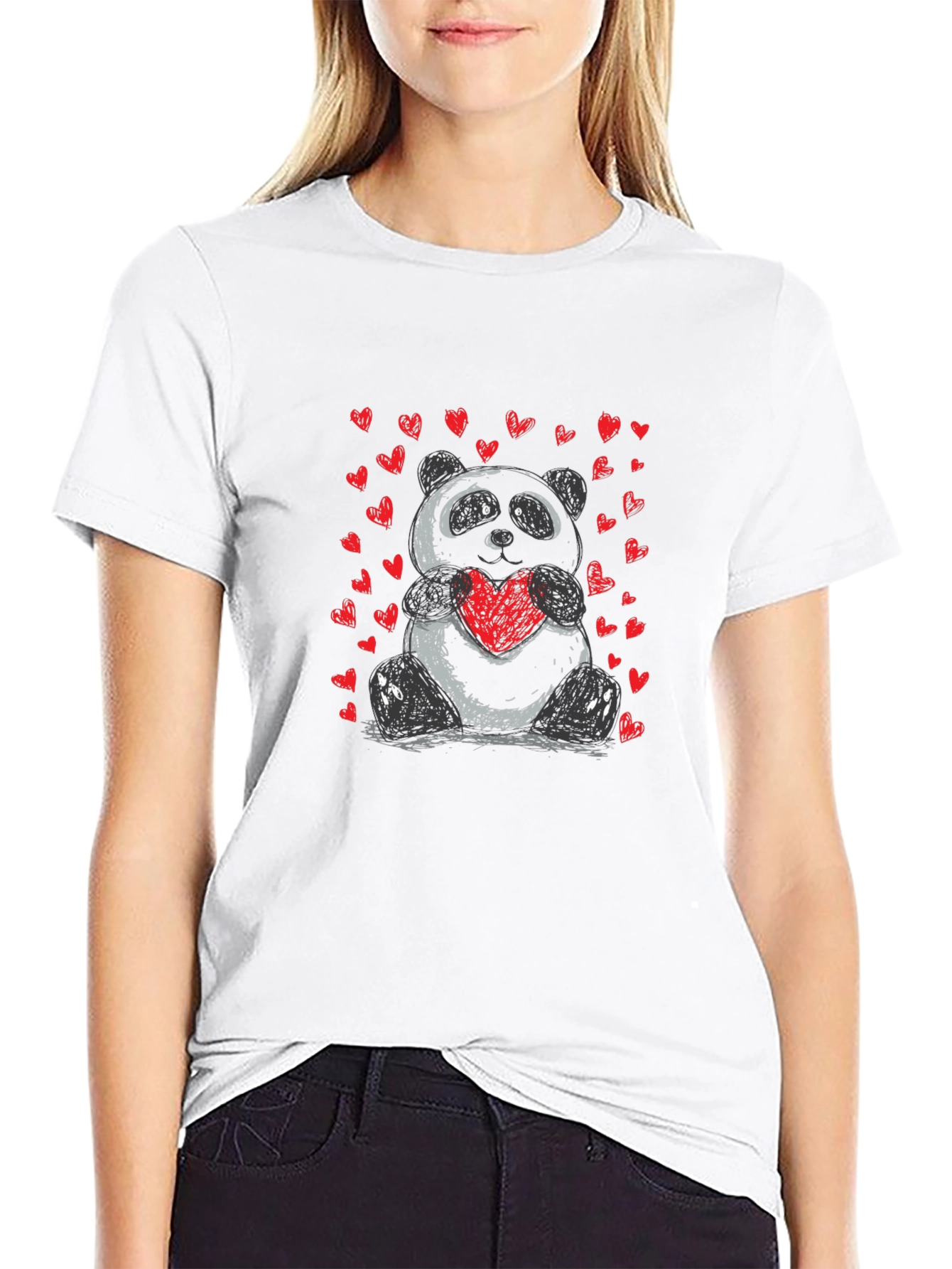 Cute Panda Heart Graphic T-Shirt - Soft Black Tee