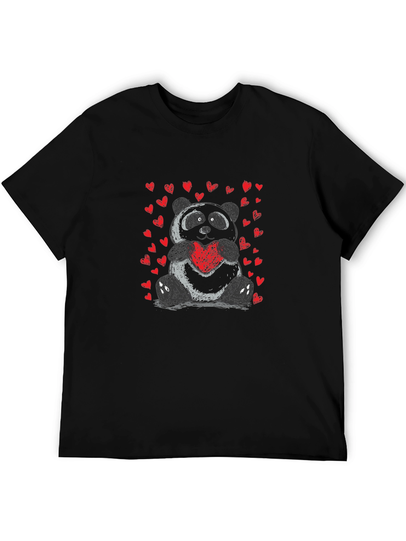 Cute Panda Heart Graphic T-Shirt - Soft Black Tee