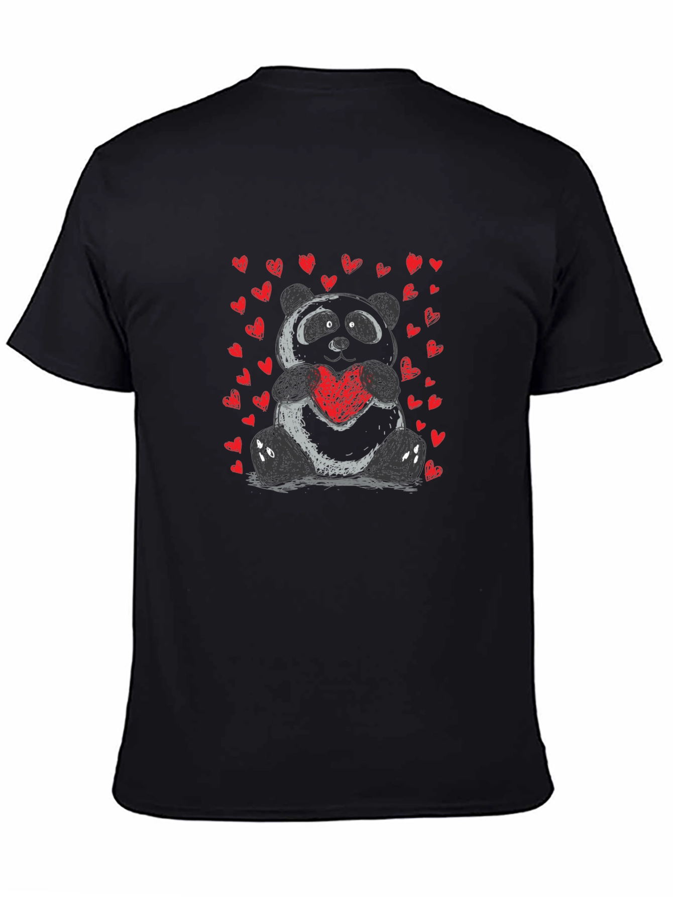 Cute Panda Heart Graphic T-Shirt - Soft Black Tee