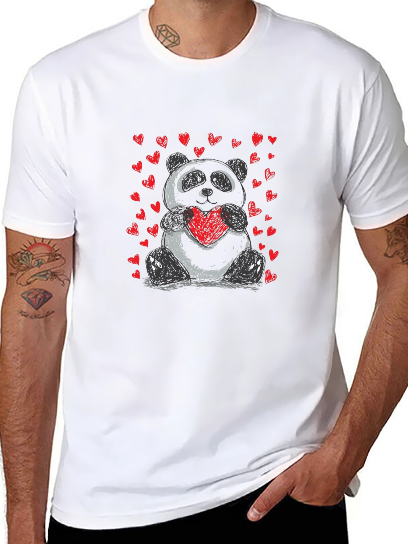 Cute Panda Heart Graphic T-Shirt - Soft Black Tee