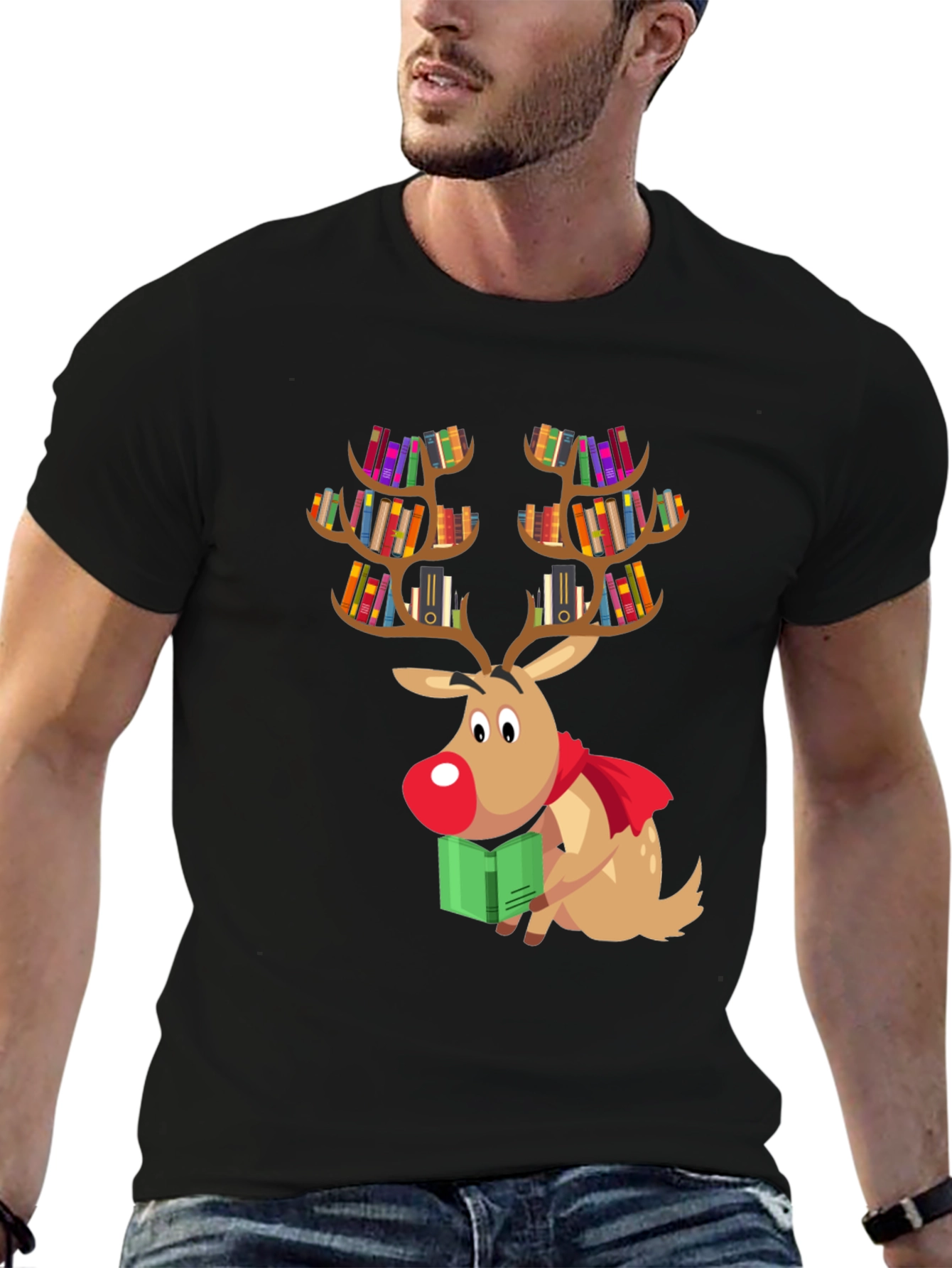 Bookish Reindeer Christmas T-Shirt