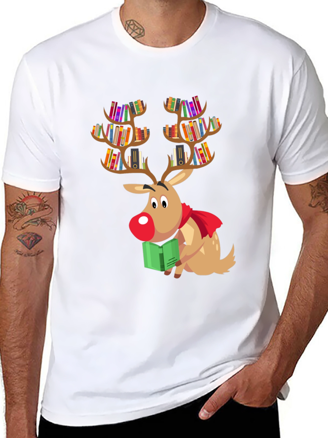 Bookish Reindeer Christmas T-Shirt