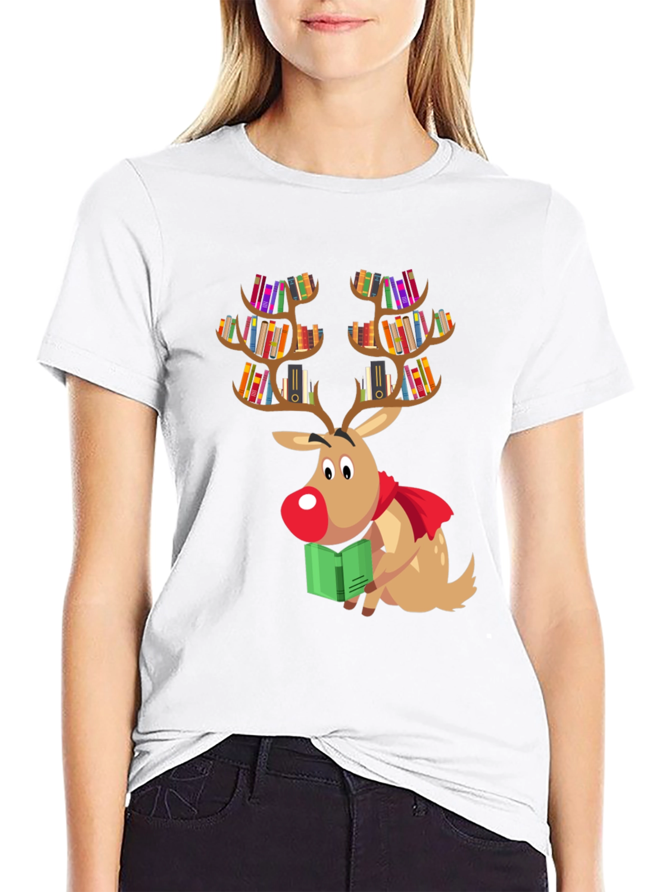 Bookish Reindeer Christmas T-Shirt