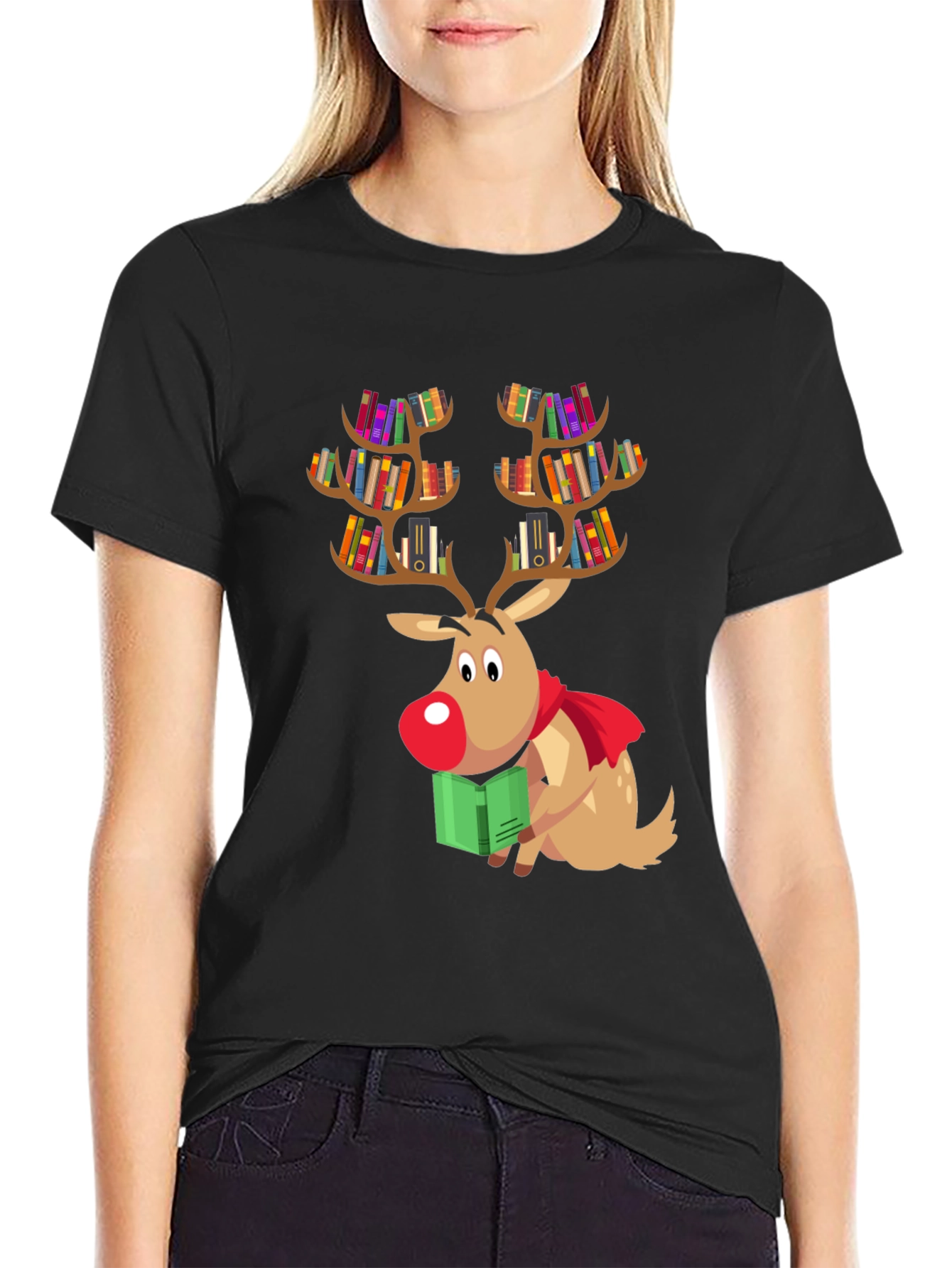 Bookish Reindeer Christmas T-Shirt