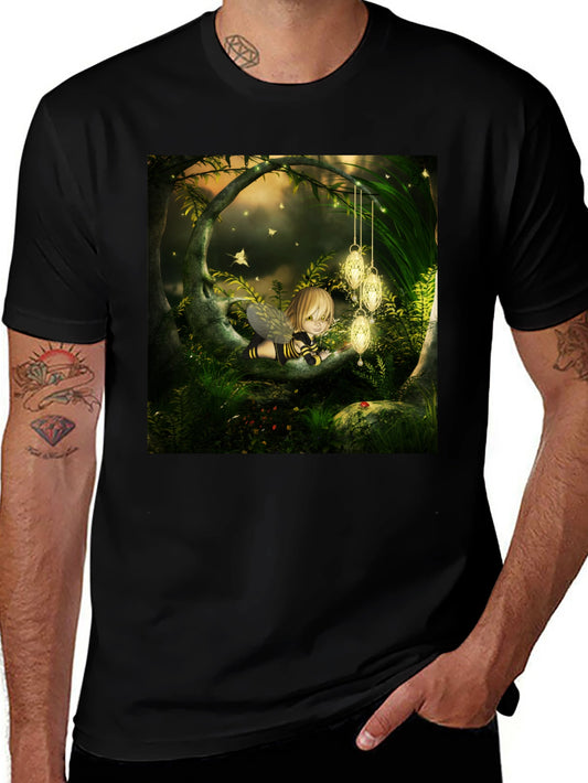 Fairy Tale Forest Graphic Tee - Black Cotton Blend