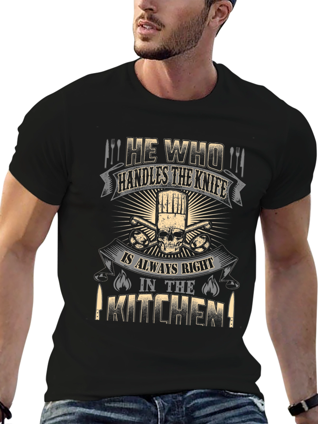 Chef Skull T-Shirt - He Who Handles the Knife