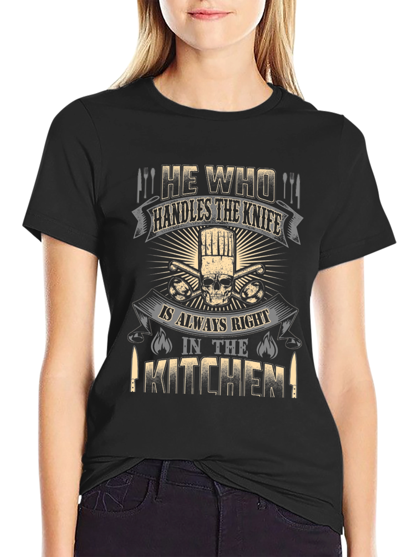 Chef Skull T-Shirt - He Who Handles the Knife