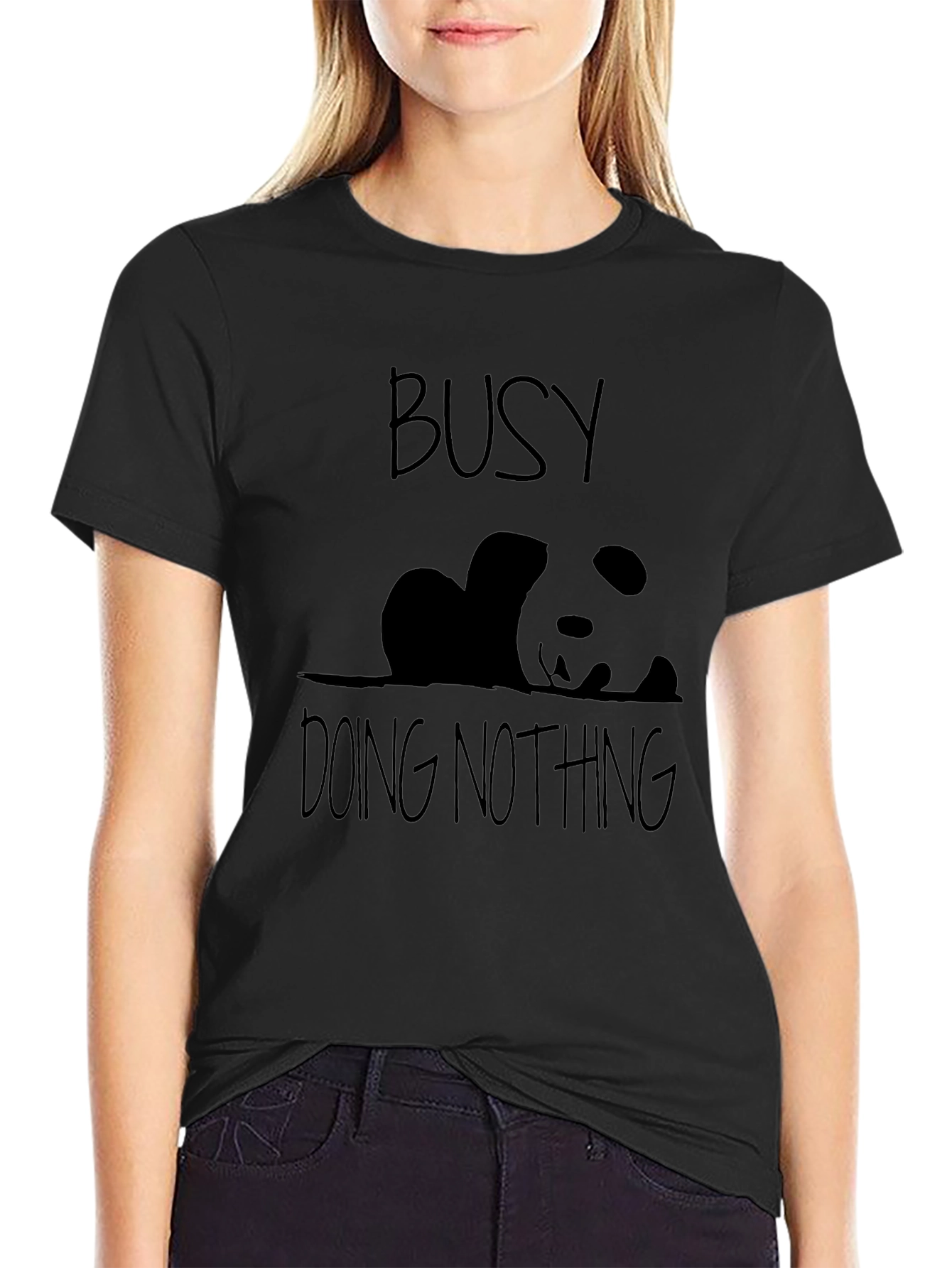 Busy Doing Nothing Panda Black T-Shirt