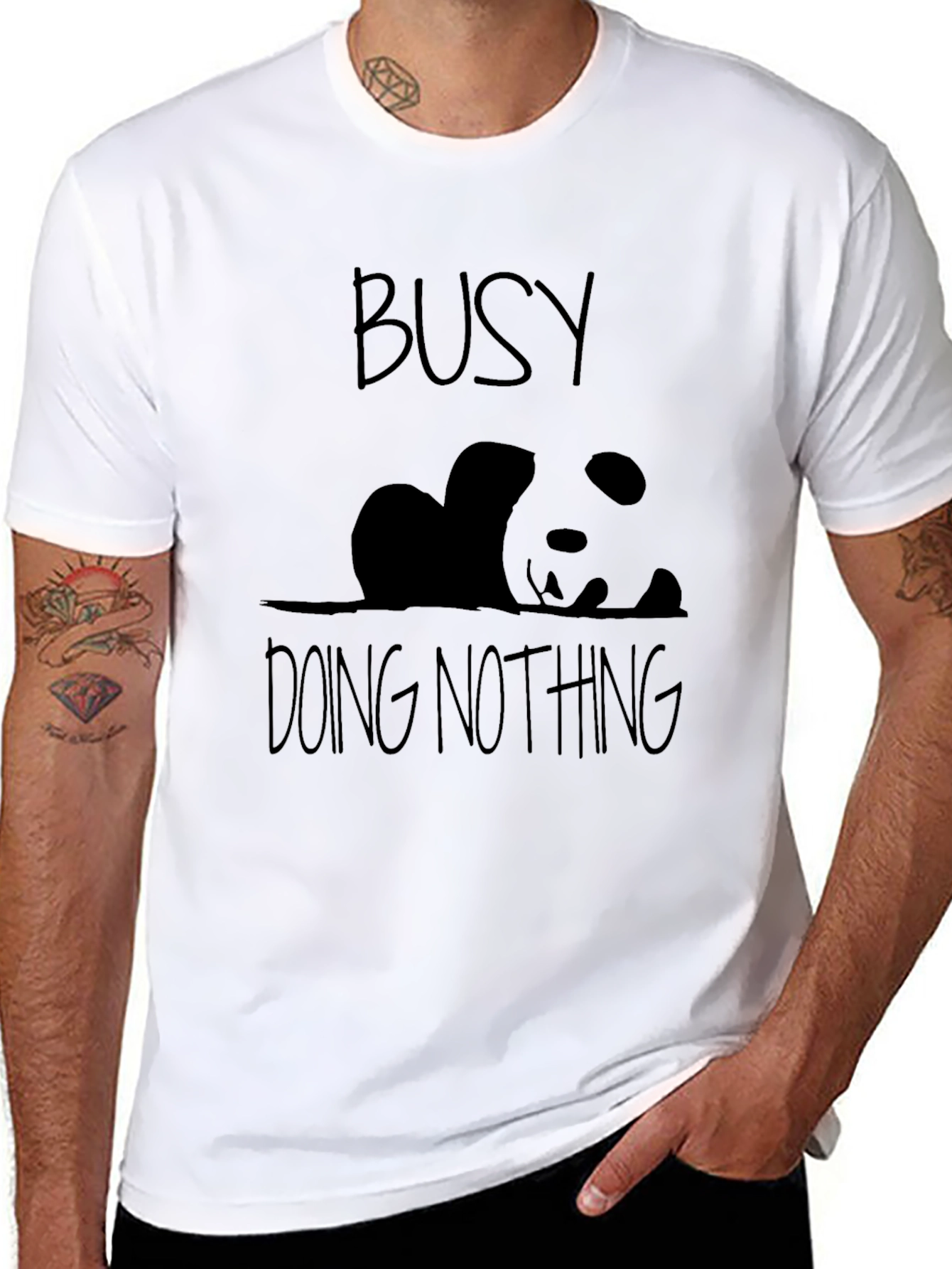 Busy Doing Nothing Panda Black T-Shirt