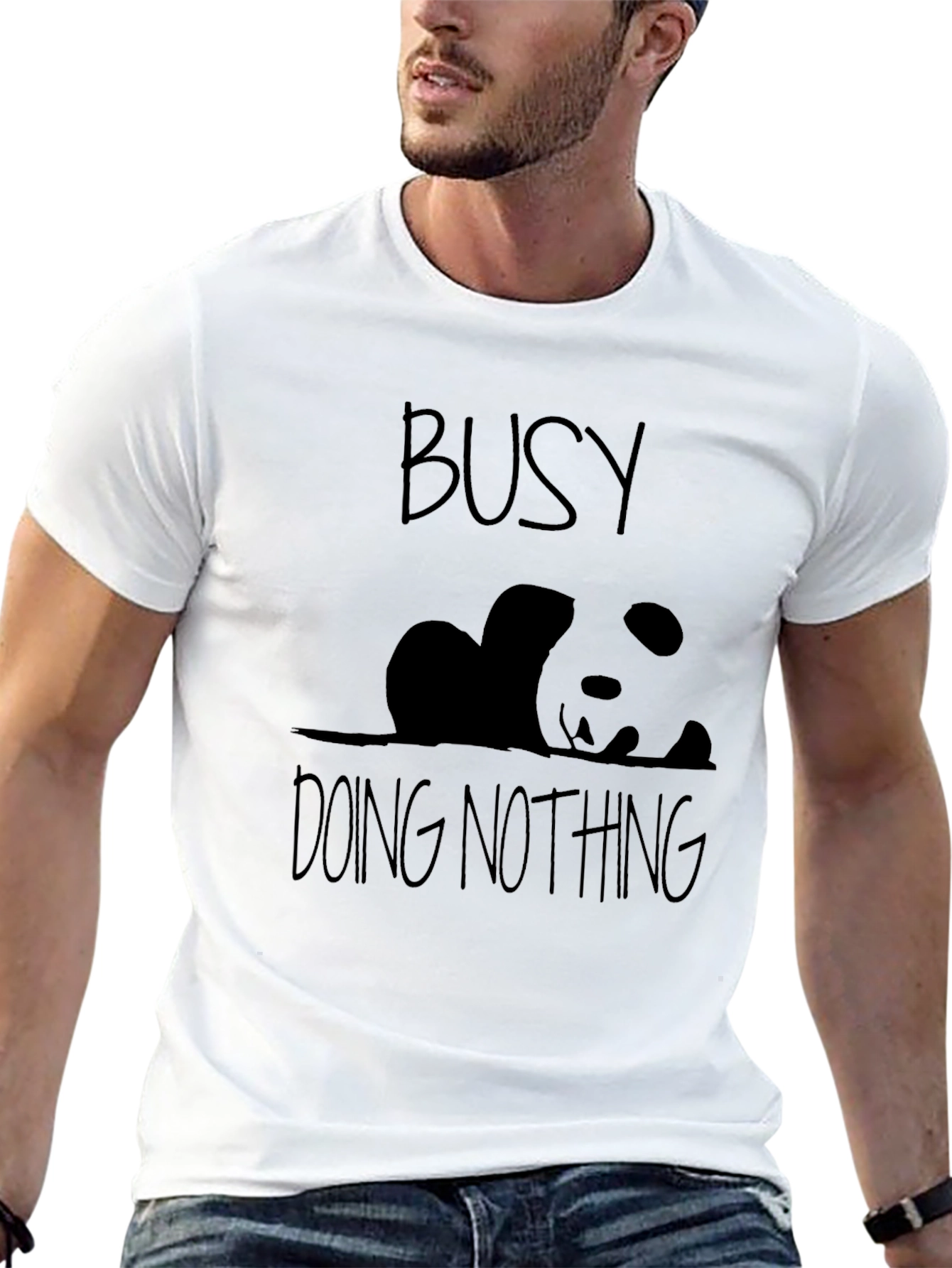Busy Doing Nothing Panda Black T-Shirt