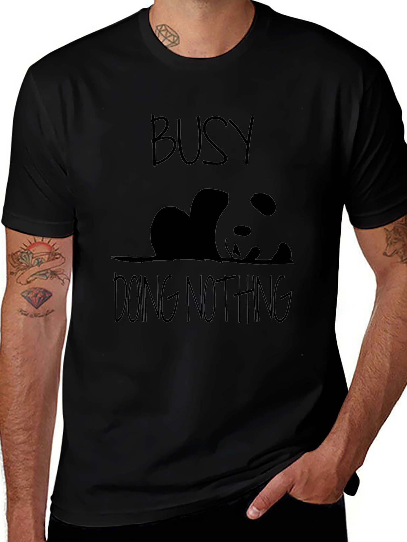 Busy Doing Nothing Panda Black T-Shirt