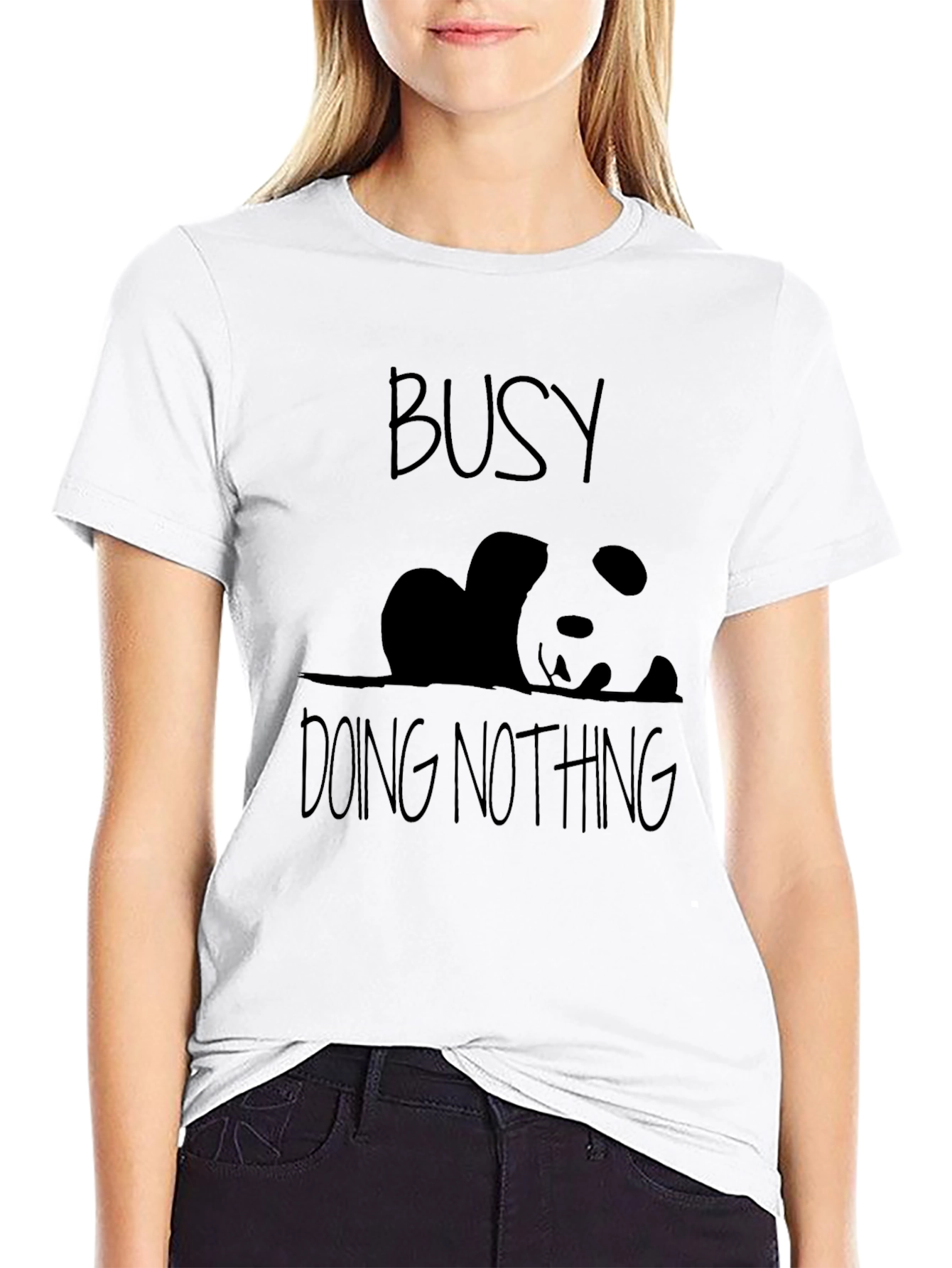 Busy Doing Nothing Panda Black T-Shirt