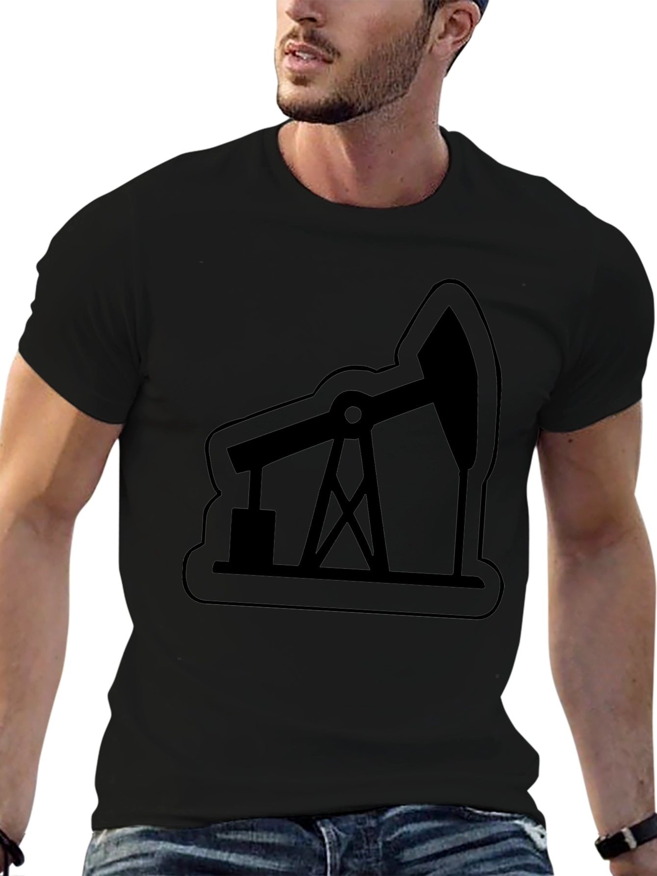 Oil Rig Graphic Tee - Modern Black T-Shirt