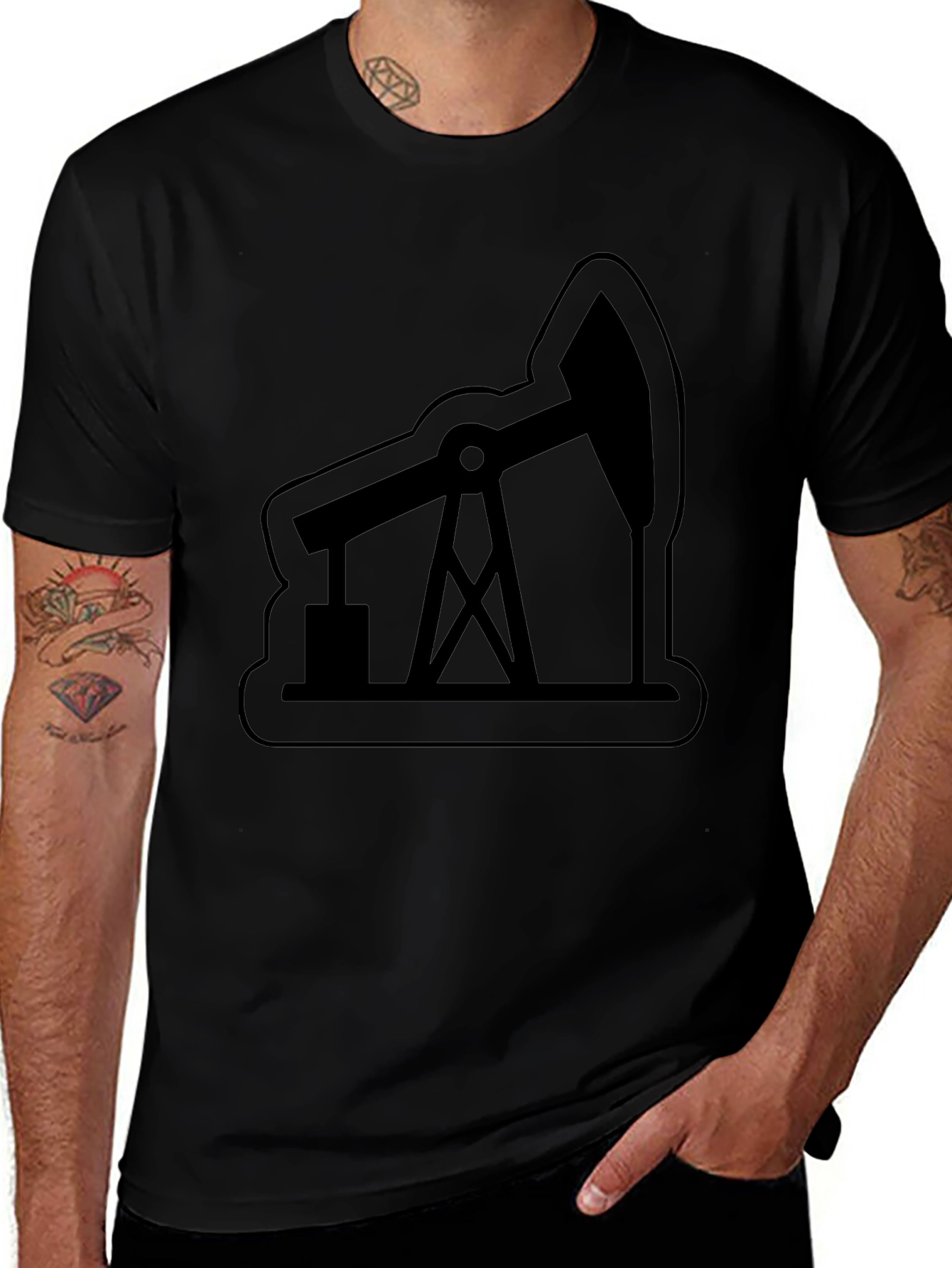 Oil Rig Graphic Tee - Modern Black T-Shirt