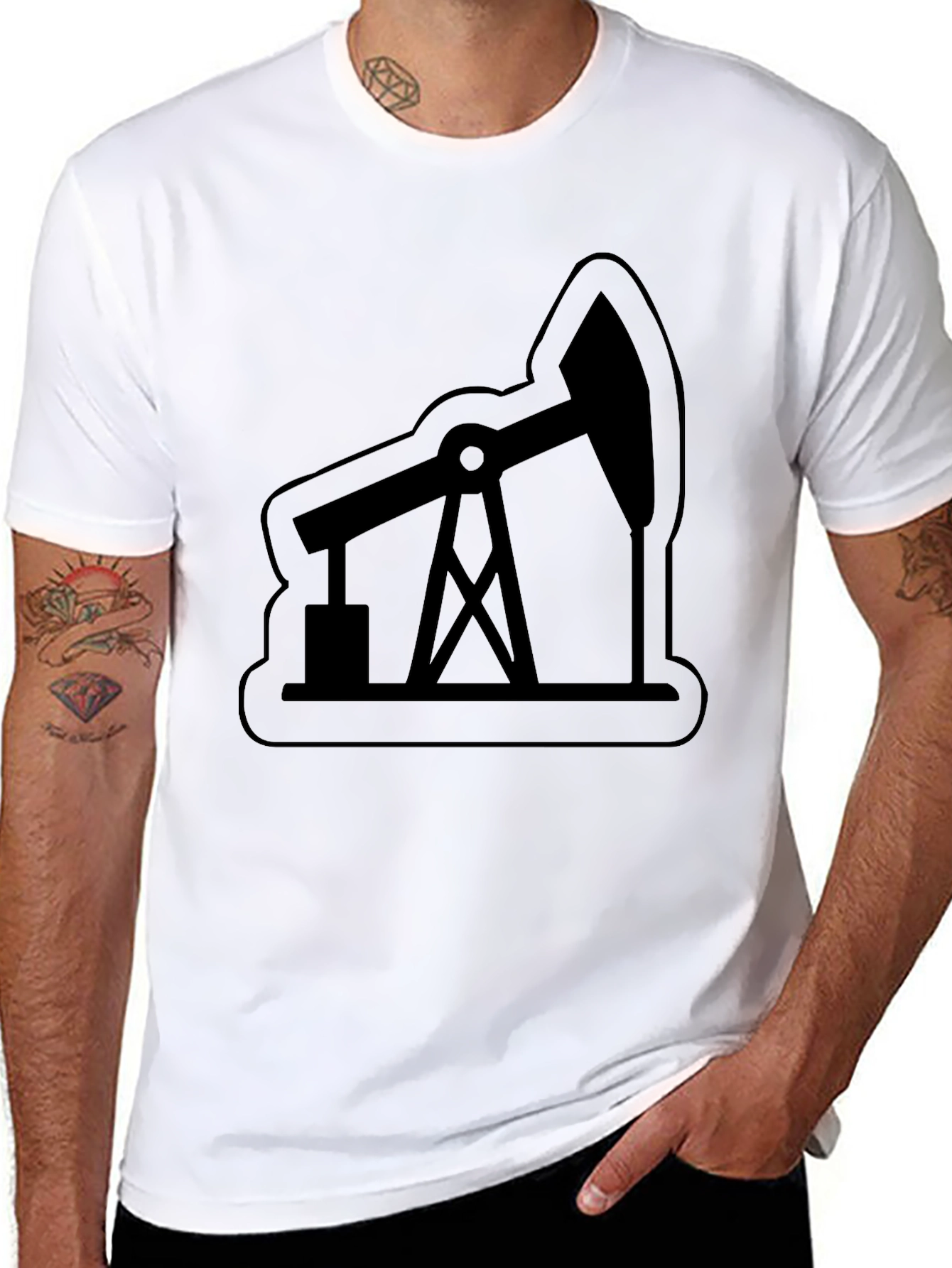 Oil Rig Graphic Tee - Modern Black T-Shirt