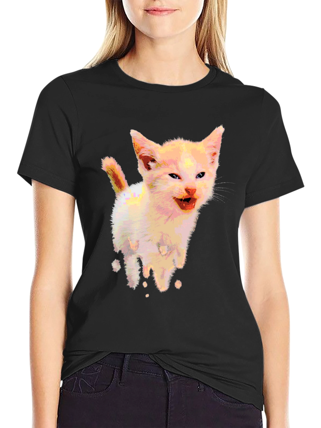 Funny Kitten Graphic Black T-Shirt