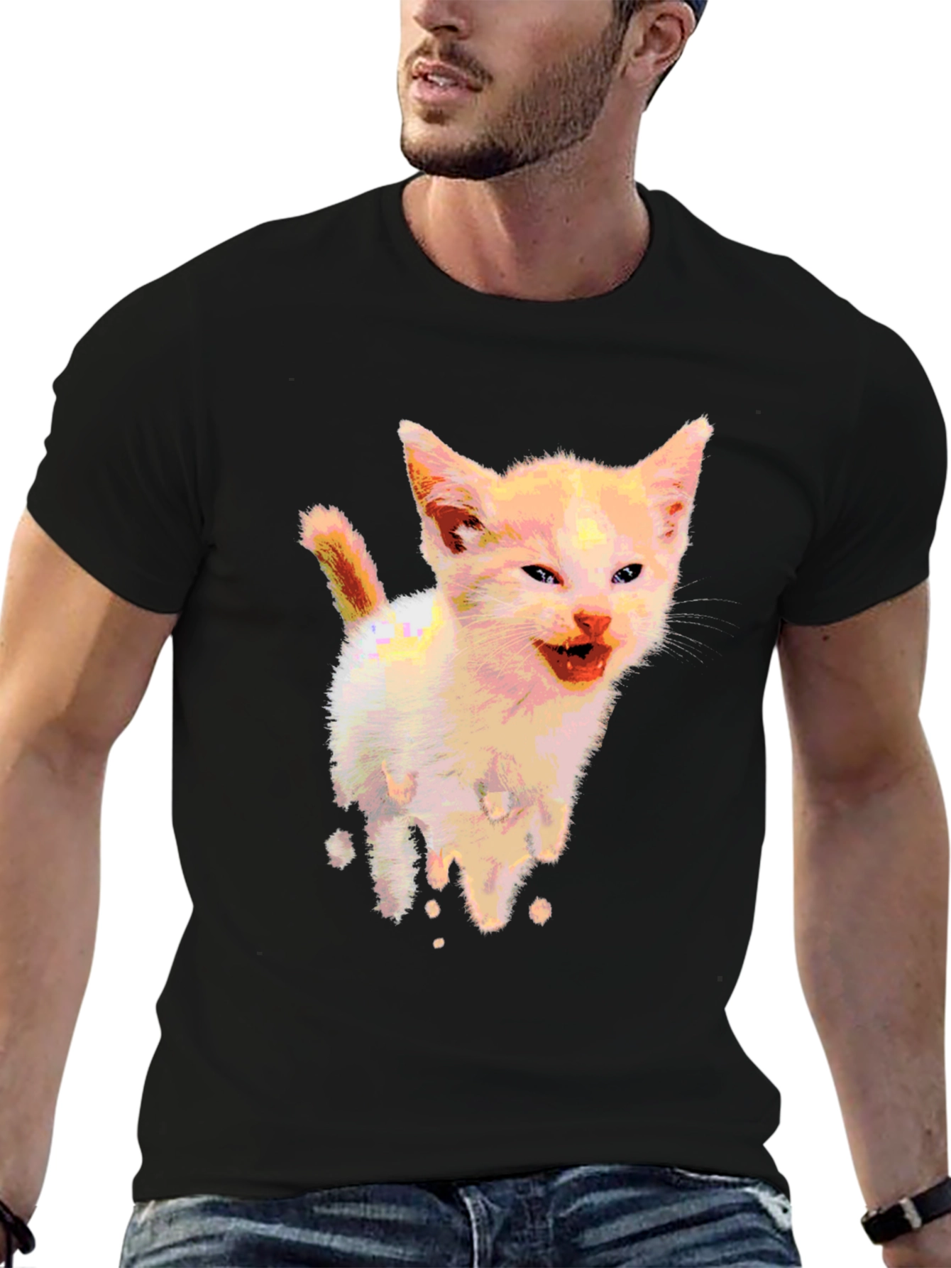 Funny Kitten Graphic Black T-Shirt