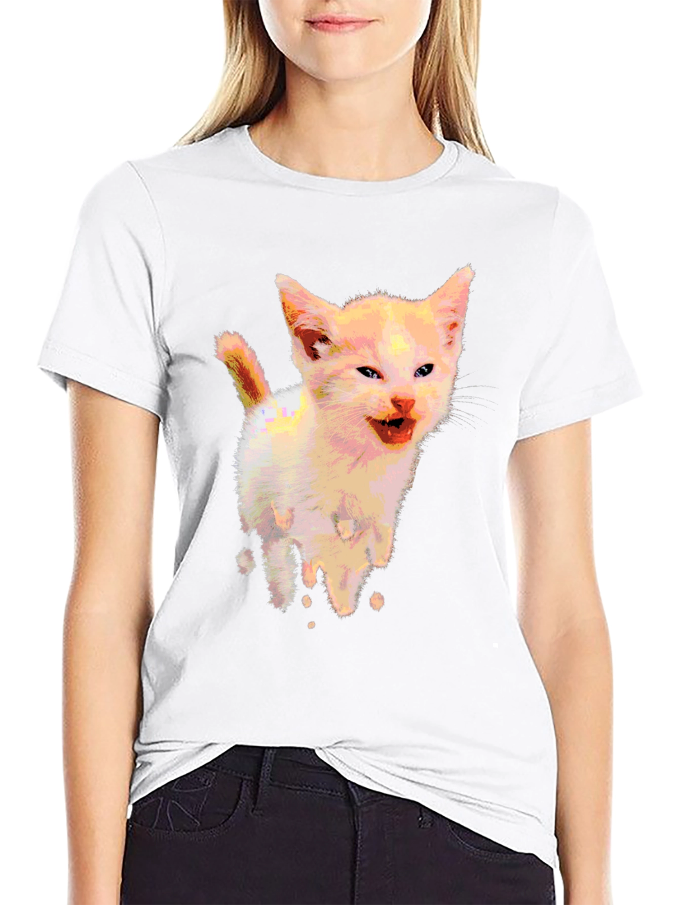 Funny Kitten Graphic Black T-Shirt