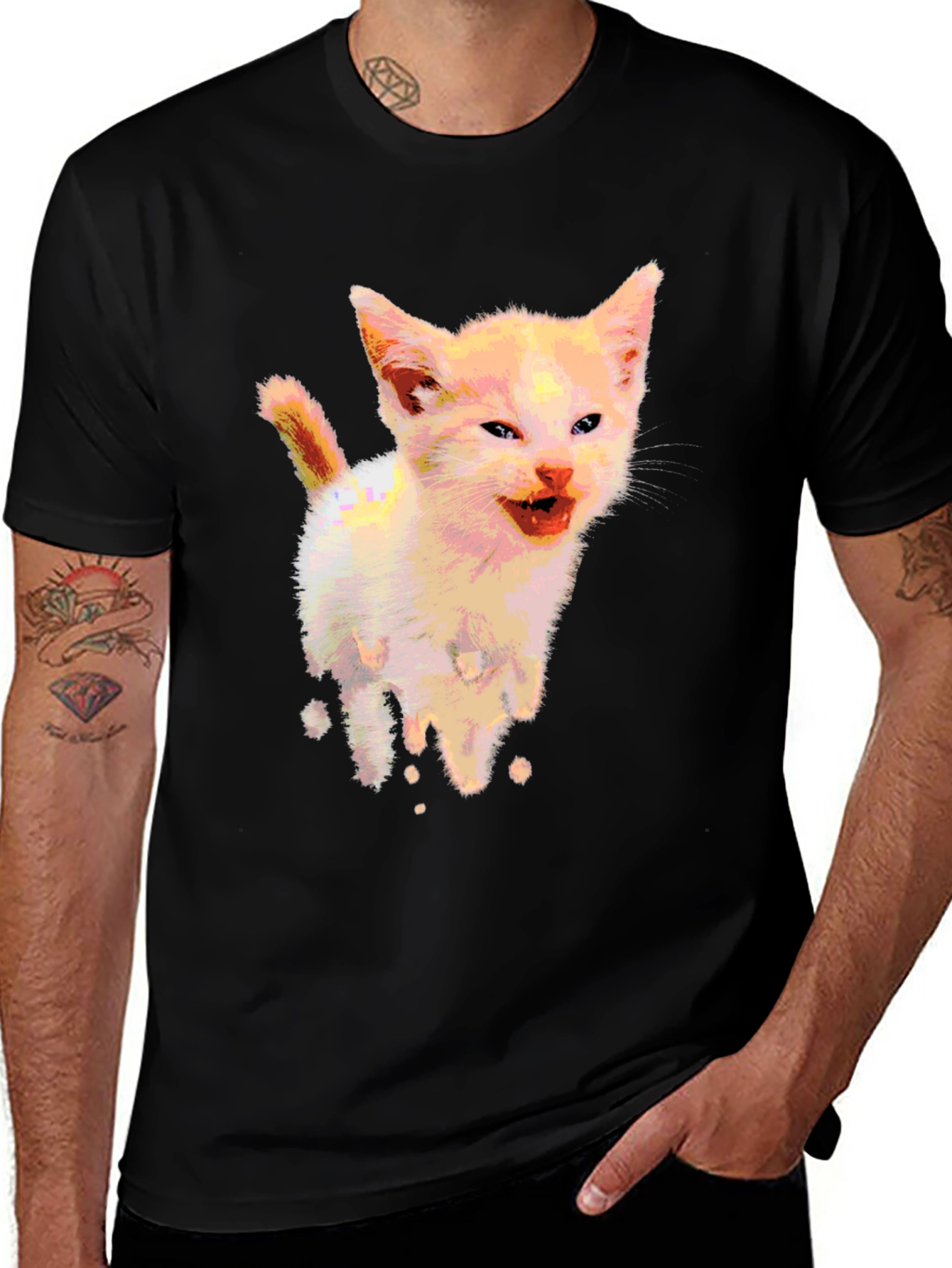 Funny Kitten Graphic Black T-Shirt