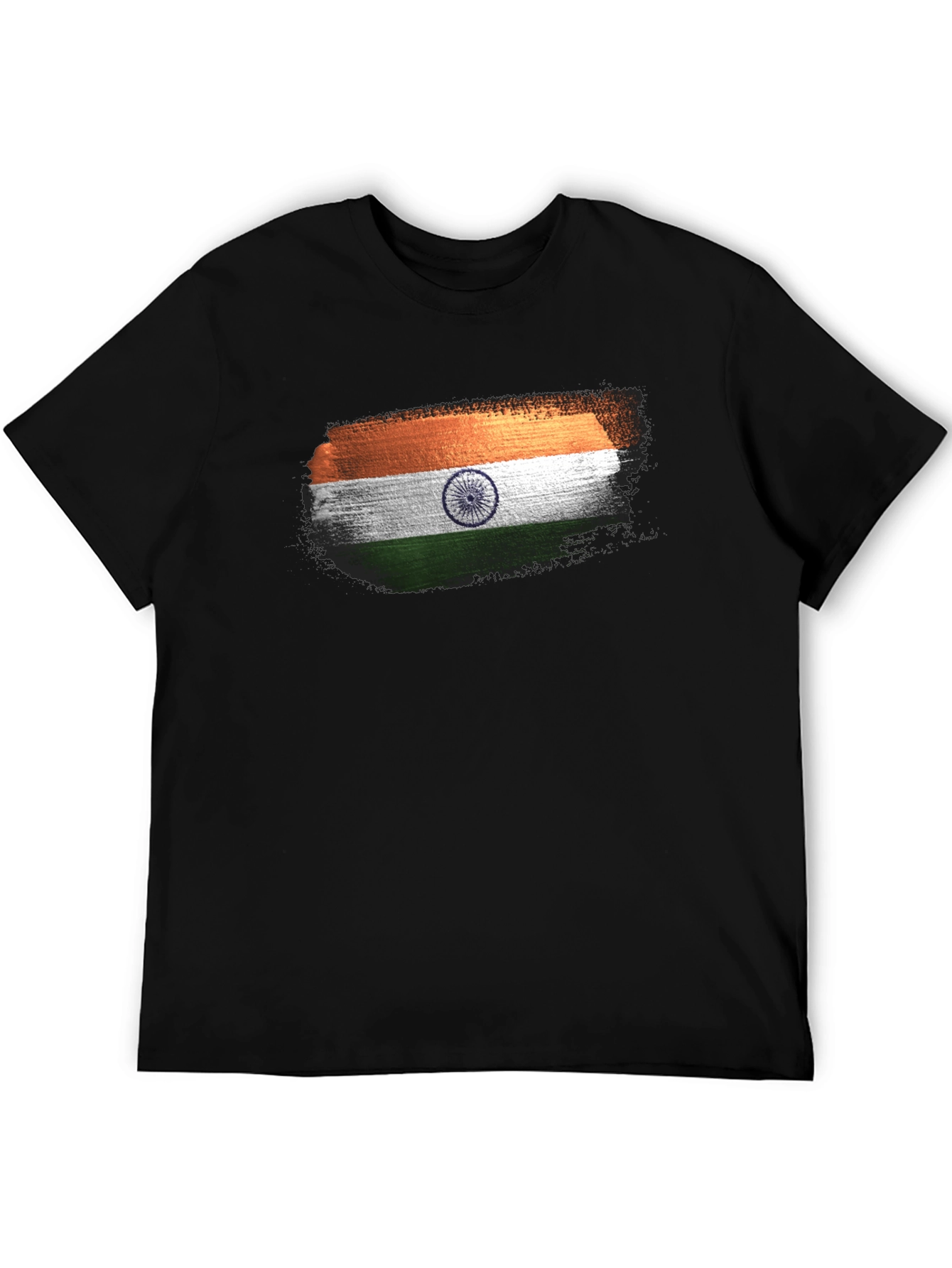 India Flag Brushstroke Black T-Shirt